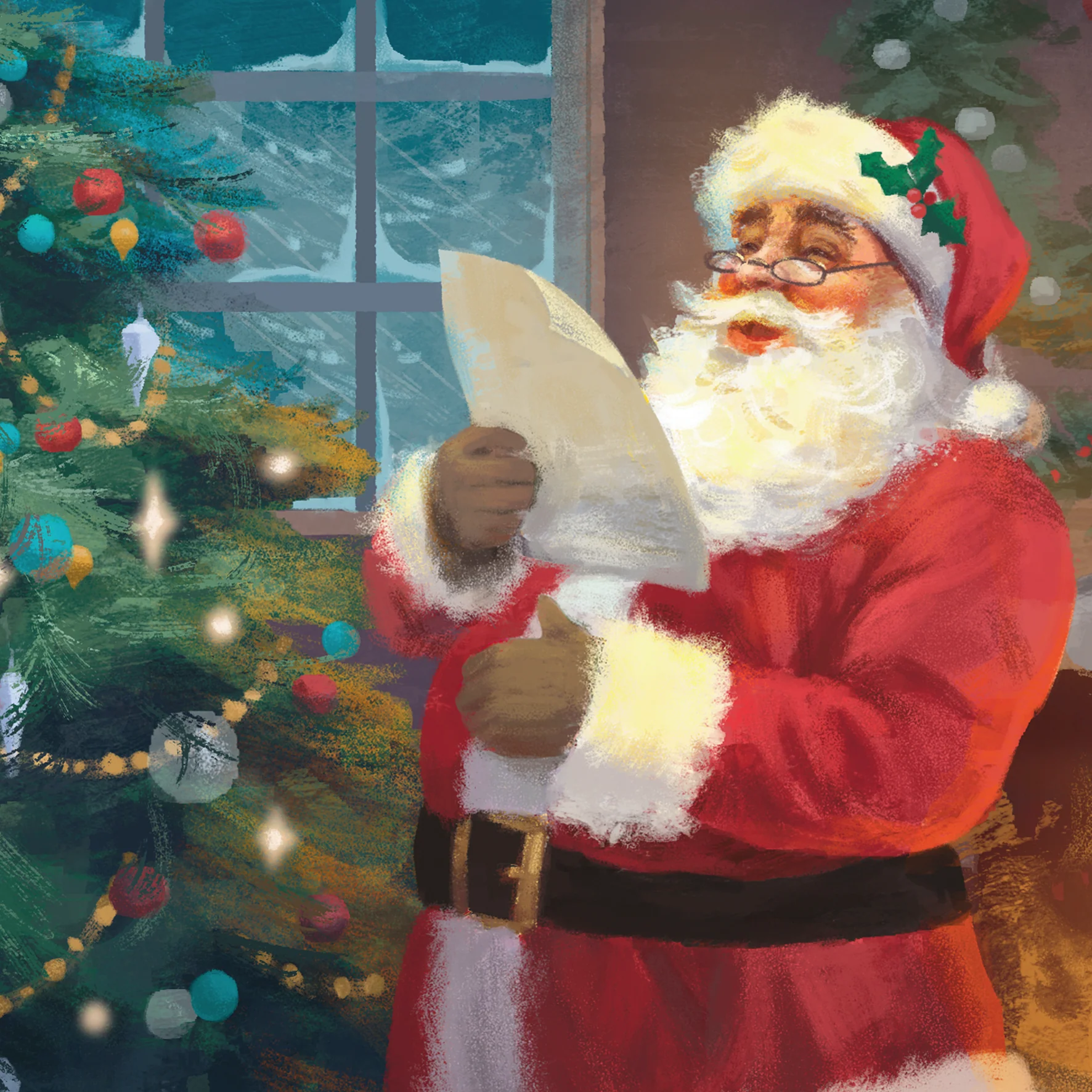 Personalised Traditional Christmas Santa & Tree Letter Card