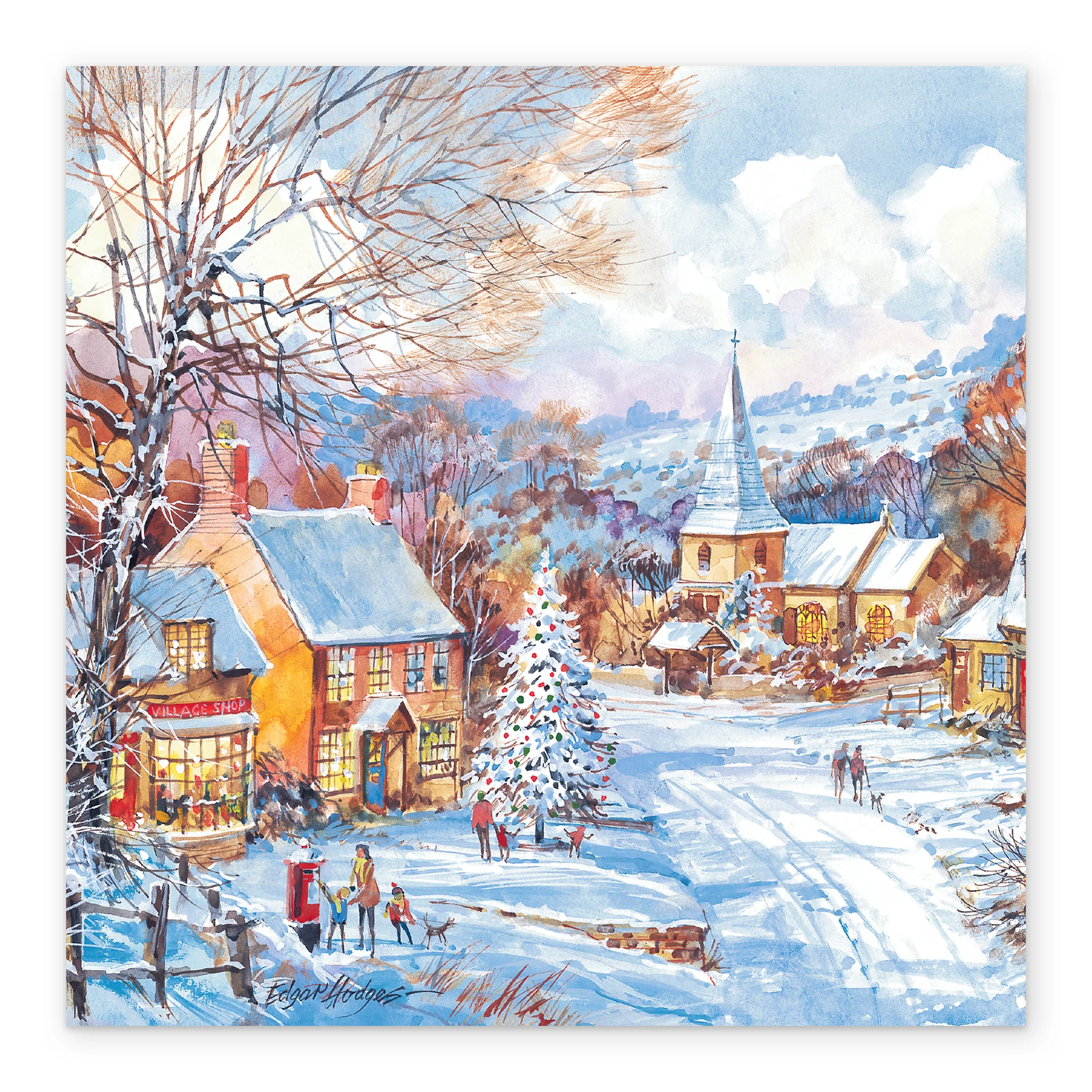 Personalised Traditional Christmas Snowy Village Scene Card - Image 2