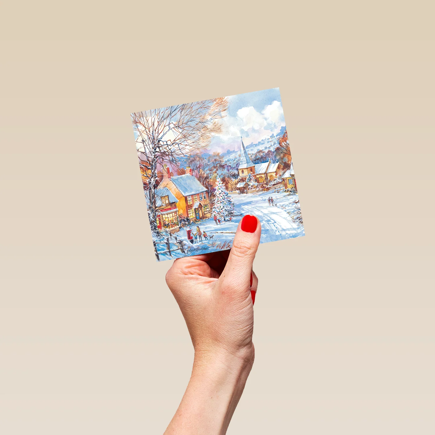 Personalised Traditional Christmas Snowy Village Scene Card - Image 4