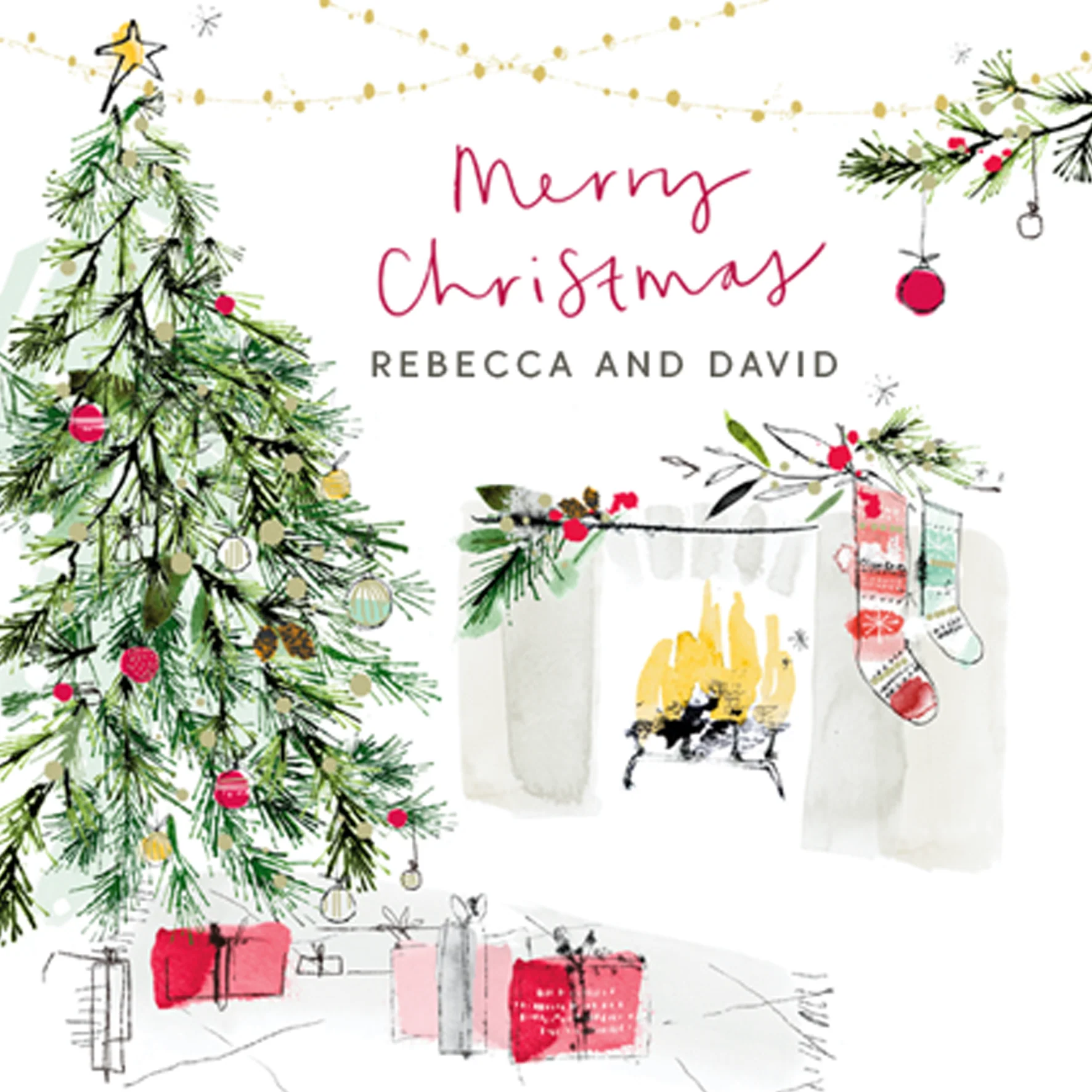 Personalised Traditional Christmas To Both Tree Fireside Card