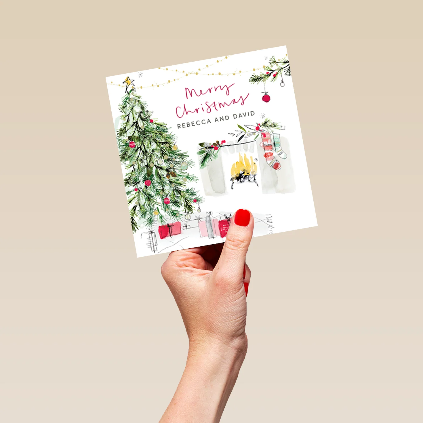 Personalised Traditional Christmas To Both Tree Fireside Card - Image 5