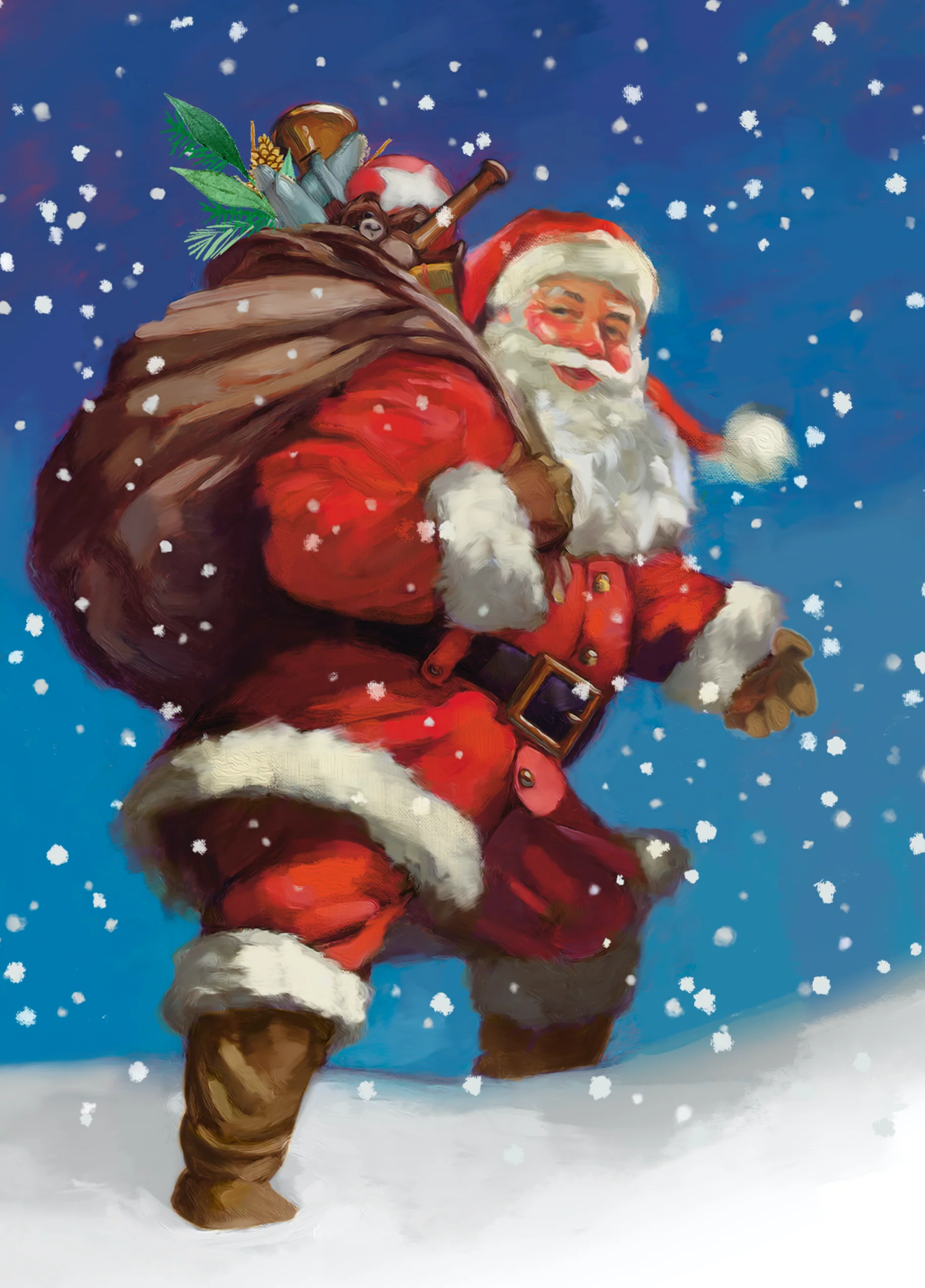 Personalised Traditional Christmas Vintage Santa In The Snow Card