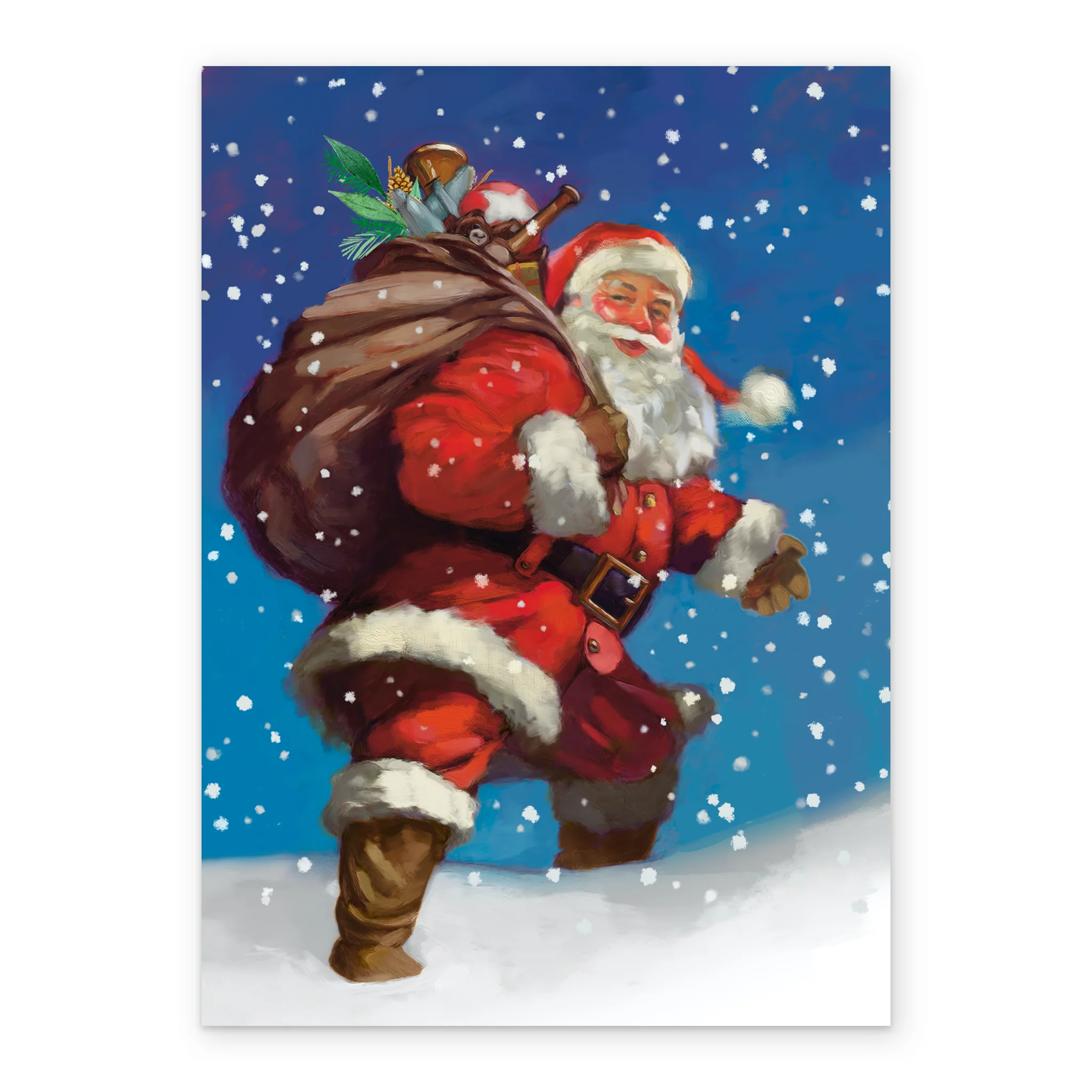 Personalised Traditional Christmas Vintage Santa In The Snow Card - Image 2