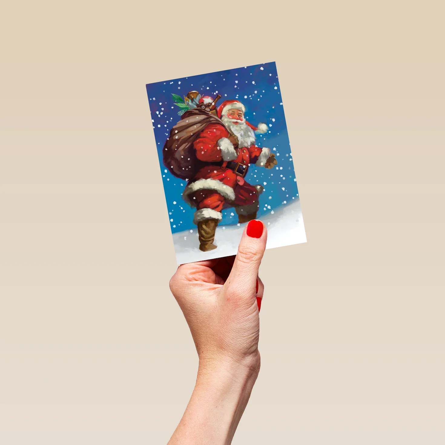 Personalised Traditional Christmas Vintage Santa In The Snow Card - Image 4