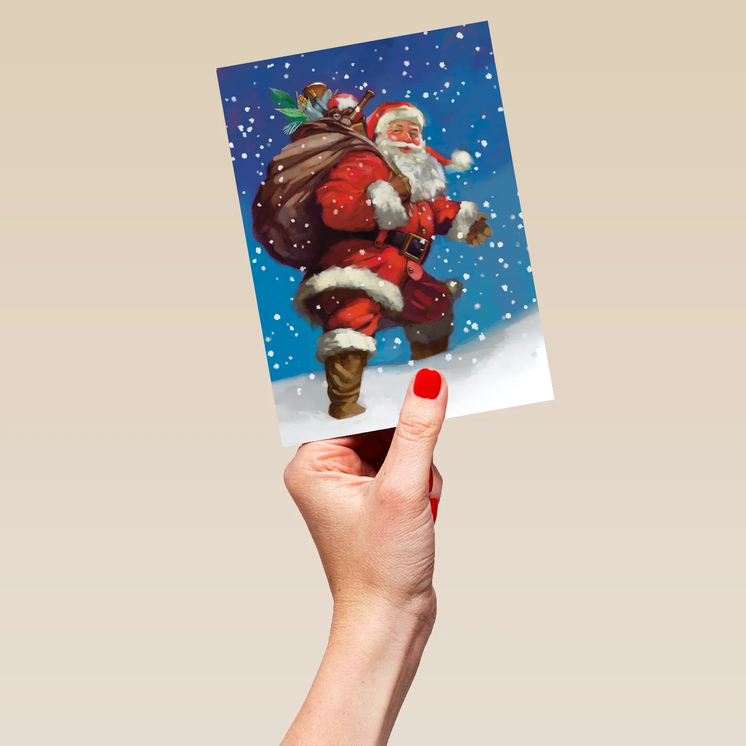 Personalised Traditional Christmas Vintage Santa In The Snow Card - Image 5