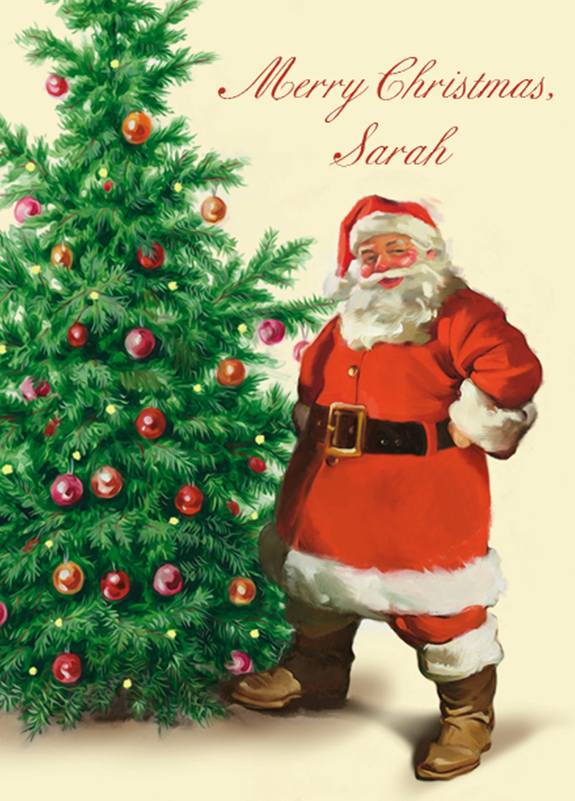 Personalised Christmas Vintage Santa Tree Card