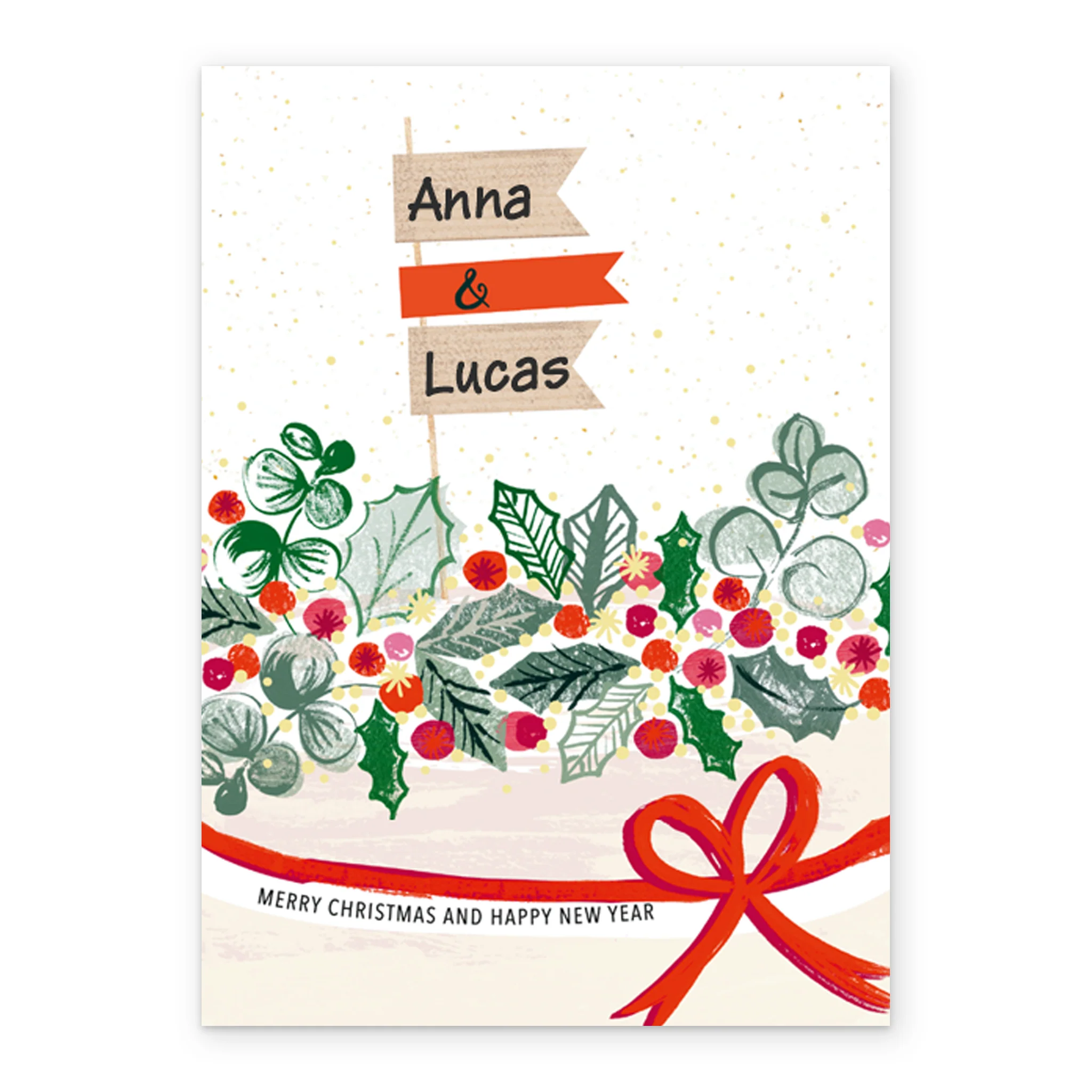 Personalised Traditional Holly Garland Christmas Card to Both of You - Image 2