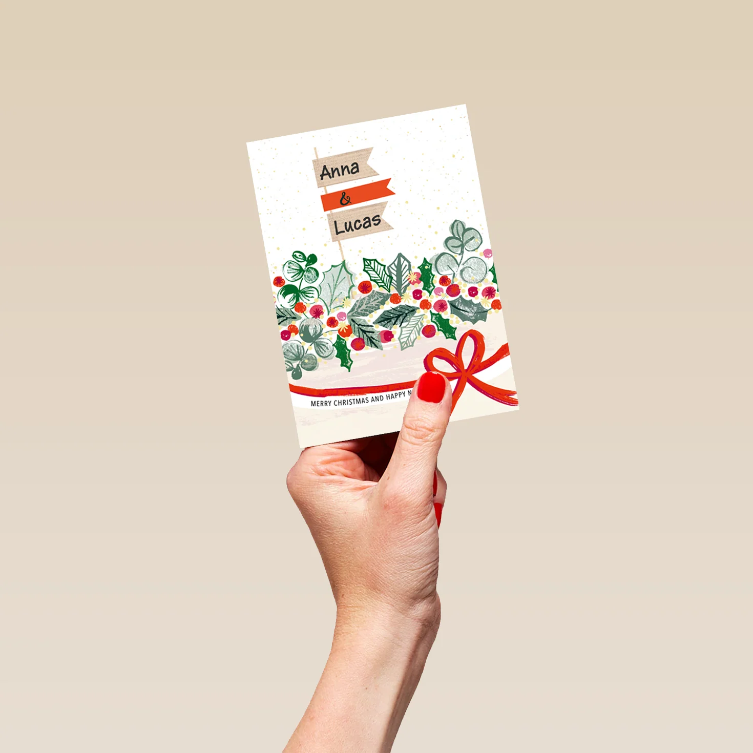 Personalised Traditional Holly Garland Christmas Card to Both of You - Image 4