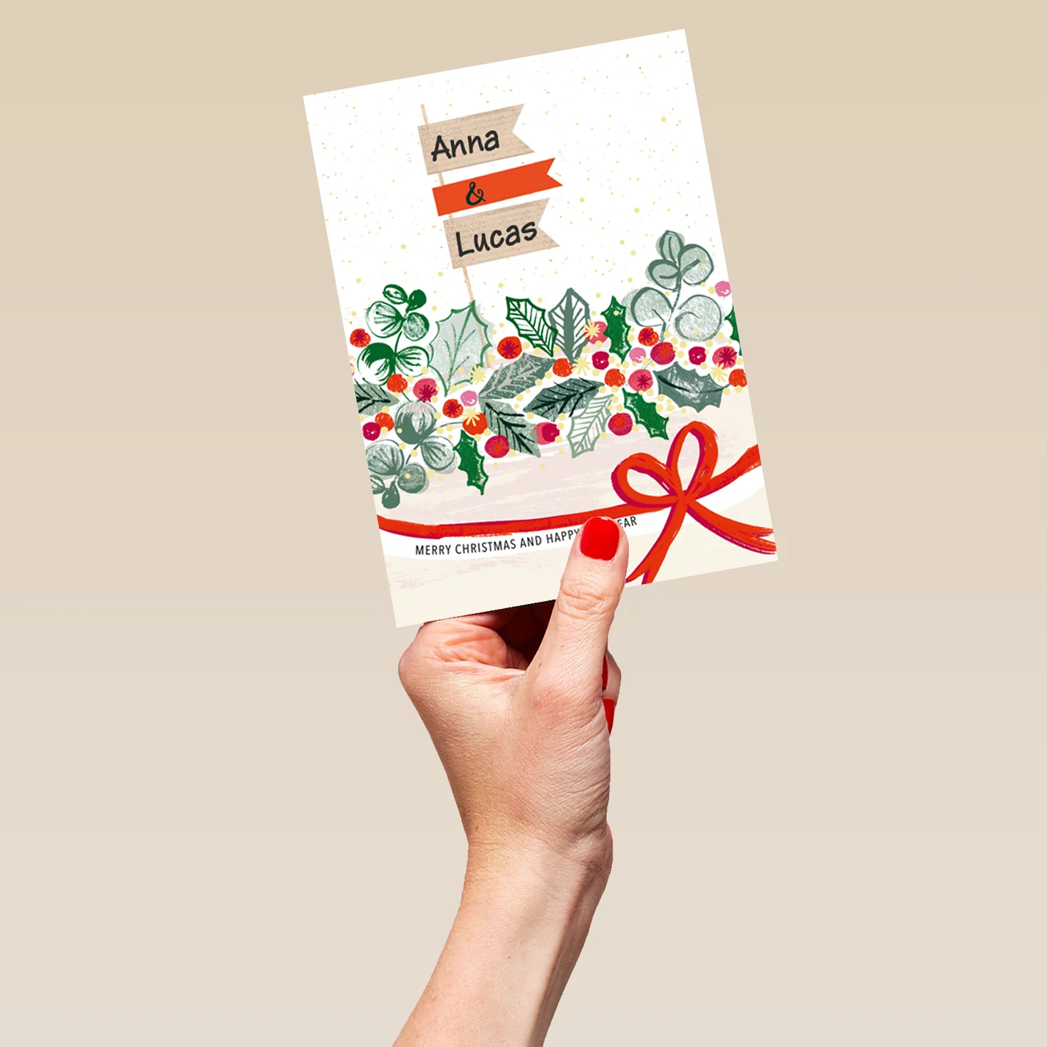 Personalised Traditional Holly Garland Christmas Card to Both of You - Image 5