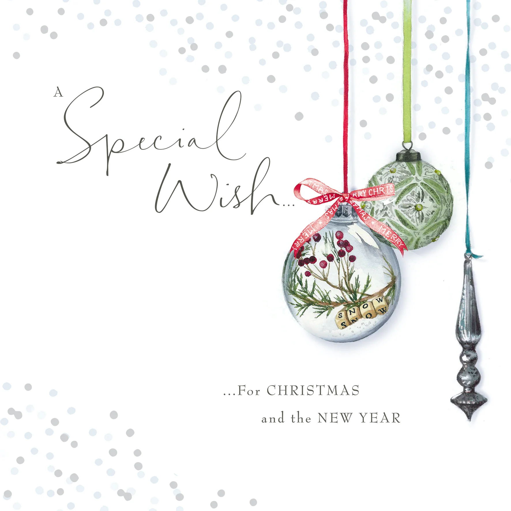 Personalised Traditional Lucy Cromwell Christmas Baubles Card