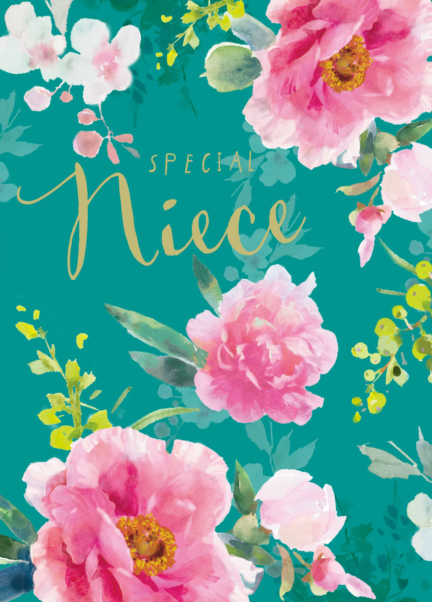 Personalised Traditional Teal Floral Birthday Card For Niece