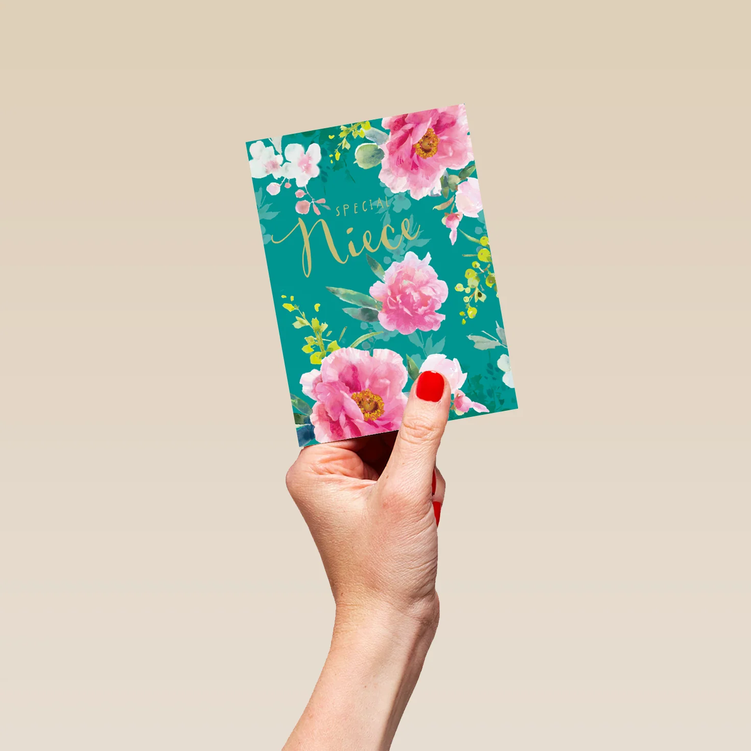 Personalised Traditional Teal Floral Birthday Card For Niece - Image 4