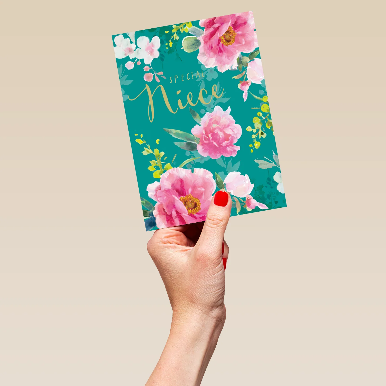 Personalised Traditional Teal Floral Birthday Card For Niece - Image 5