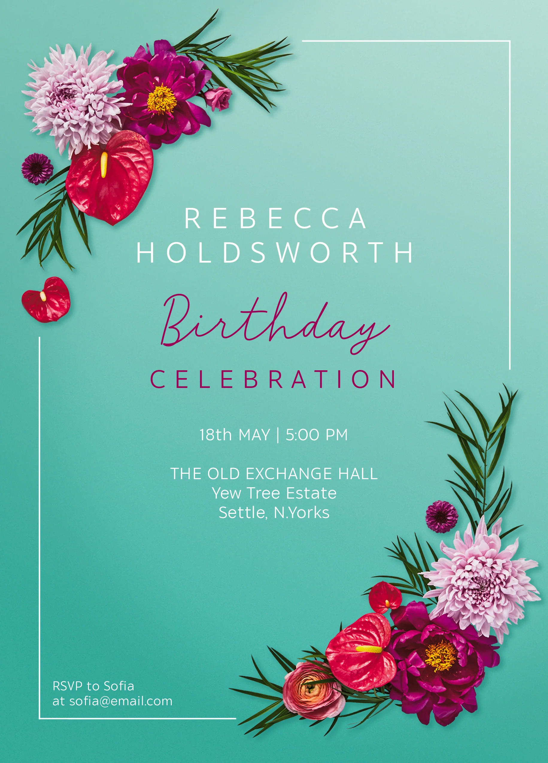Personalised Tropical Floral Birthday Party Invitation