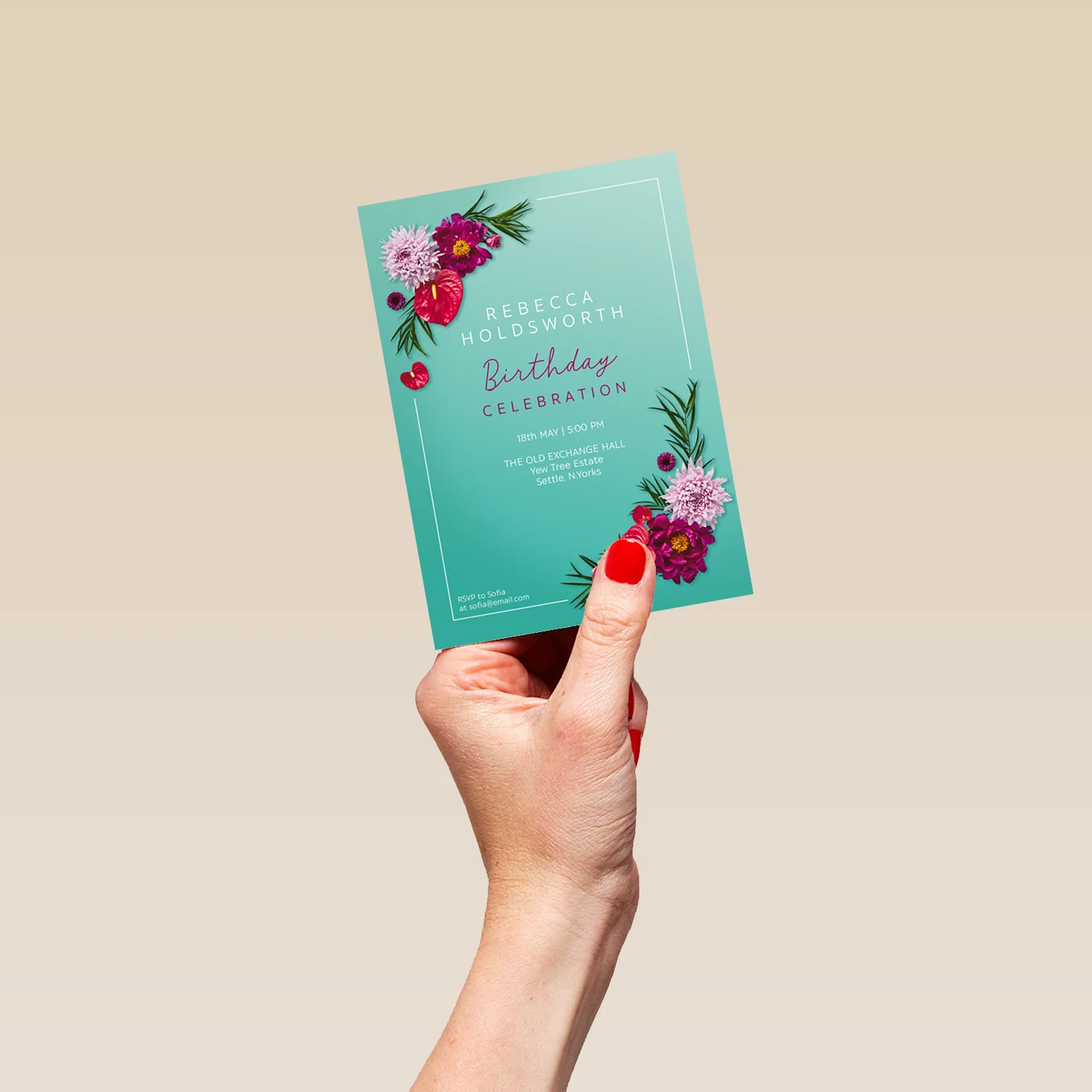 Personalised Tropical Floral Birthday Party Invitation - Image 4