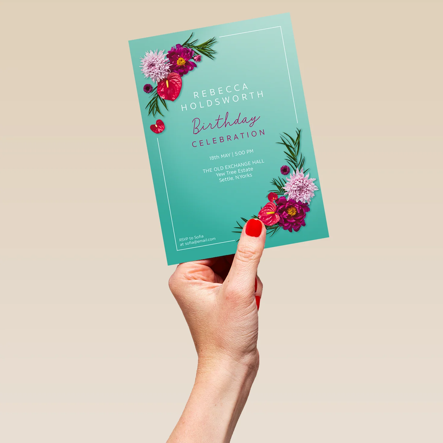 Personalised Tropical Floral Birthday Party Invitation - Image 5