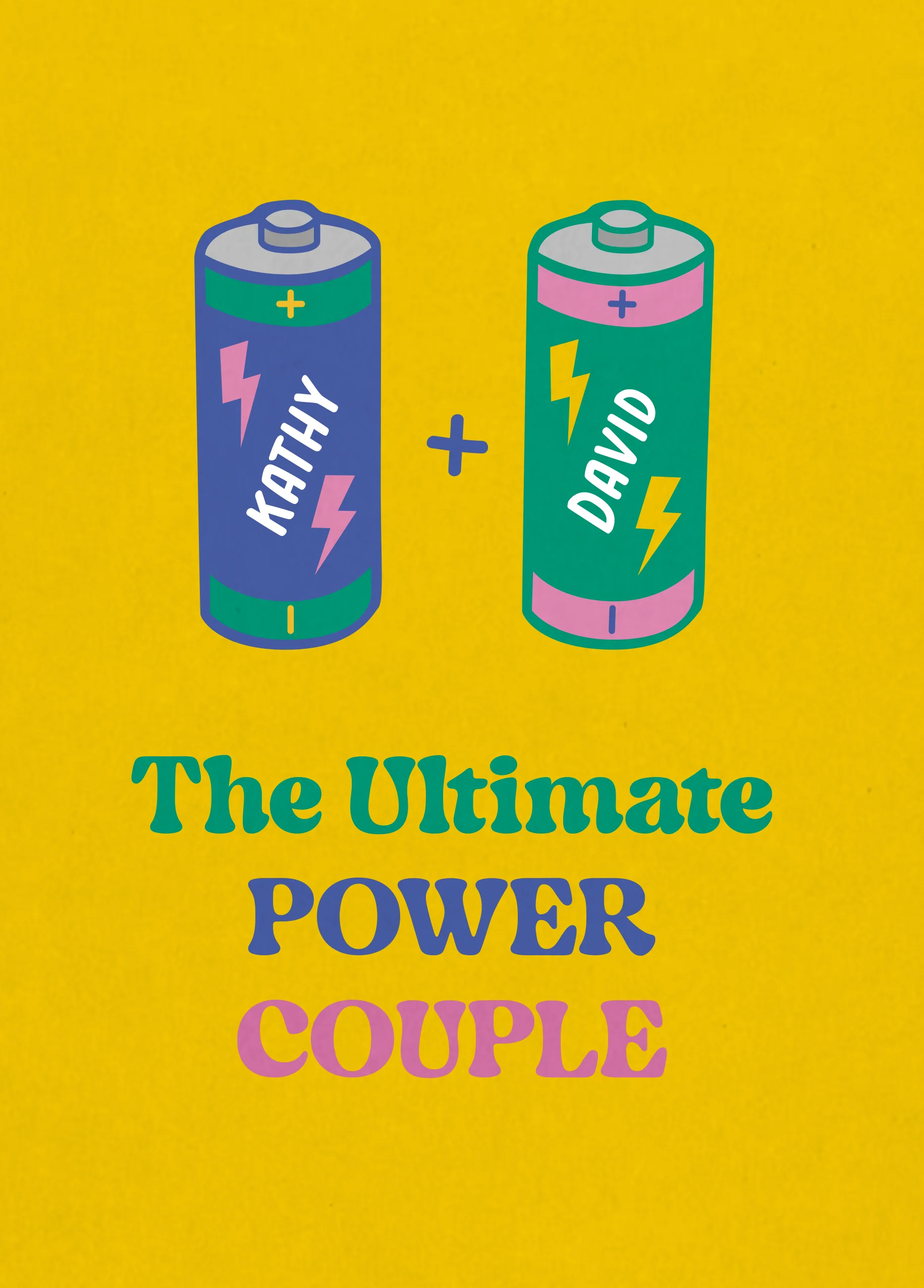 Personalised 'Ultimate Power Couple' Illustrated Anniversary Card