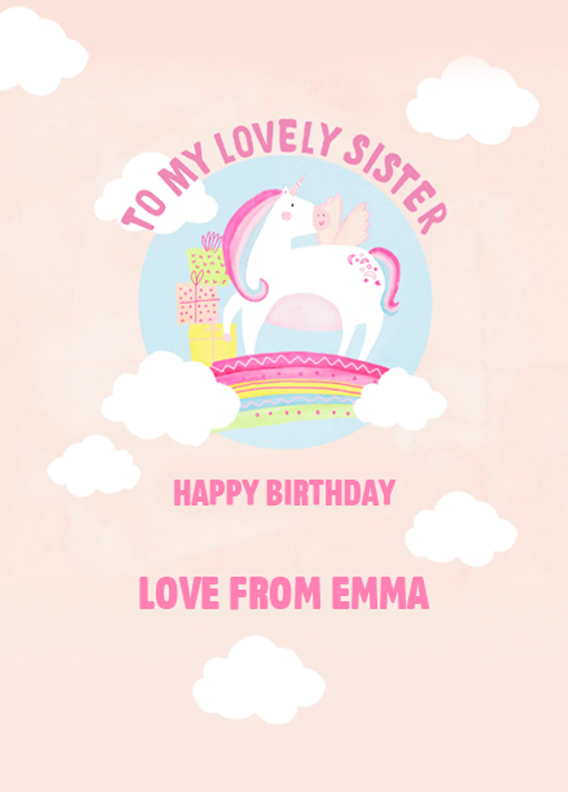 Personalised Unicorn Rainbow Birthday Card For Sister