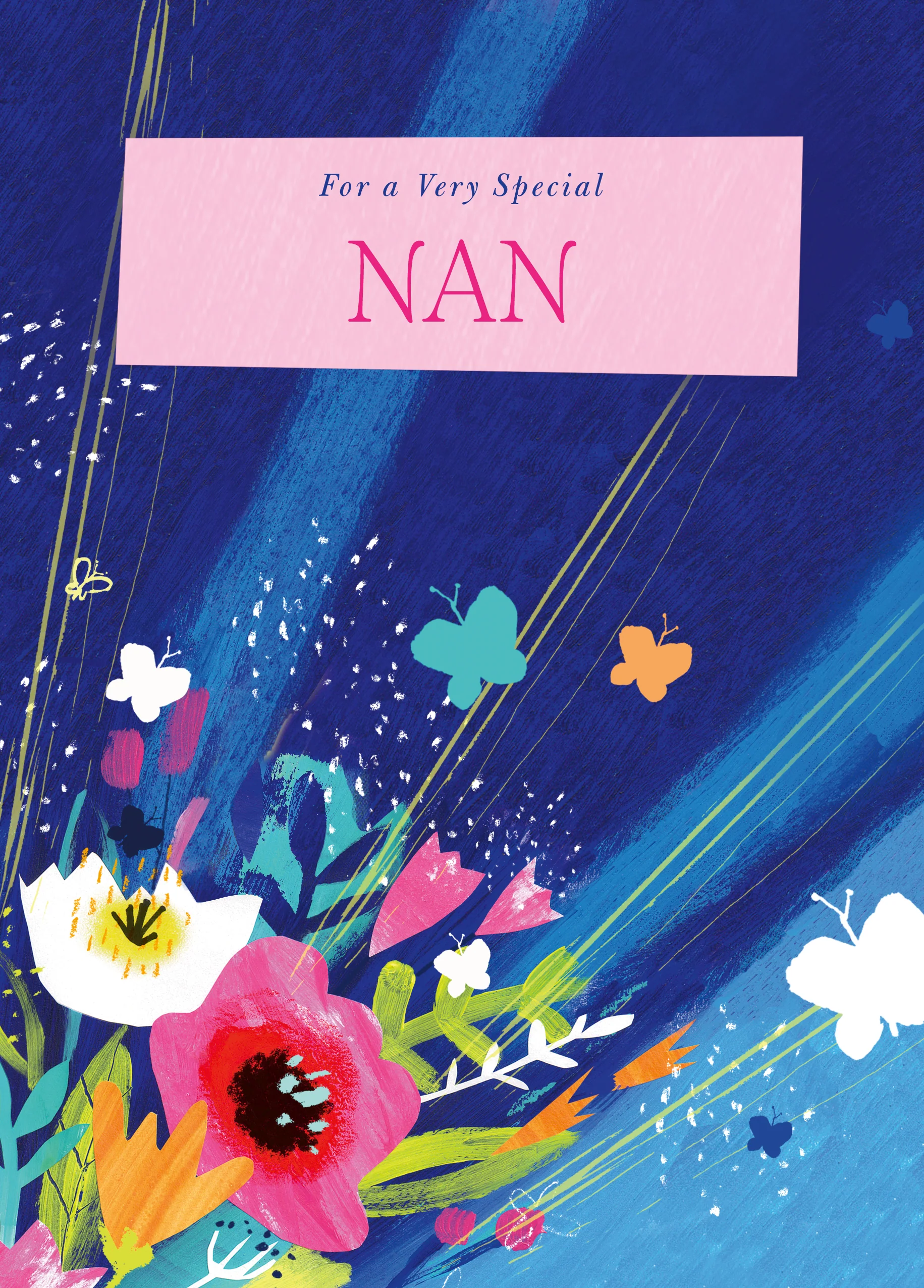 Personalised Vibrant Flowers And Butterflies Mother's Day Card For Nan