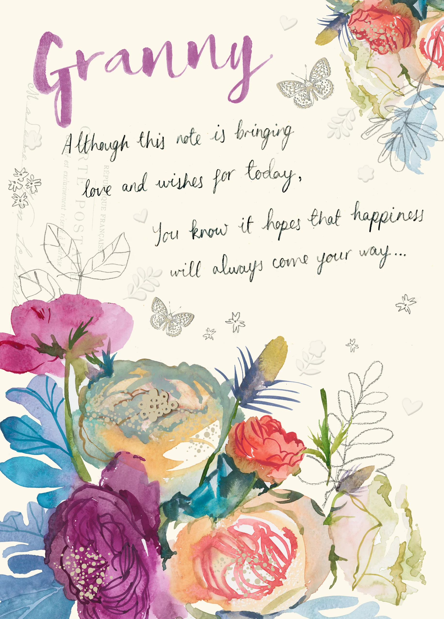 Personalised Watercolour Florals Mother's Day Card for Granny