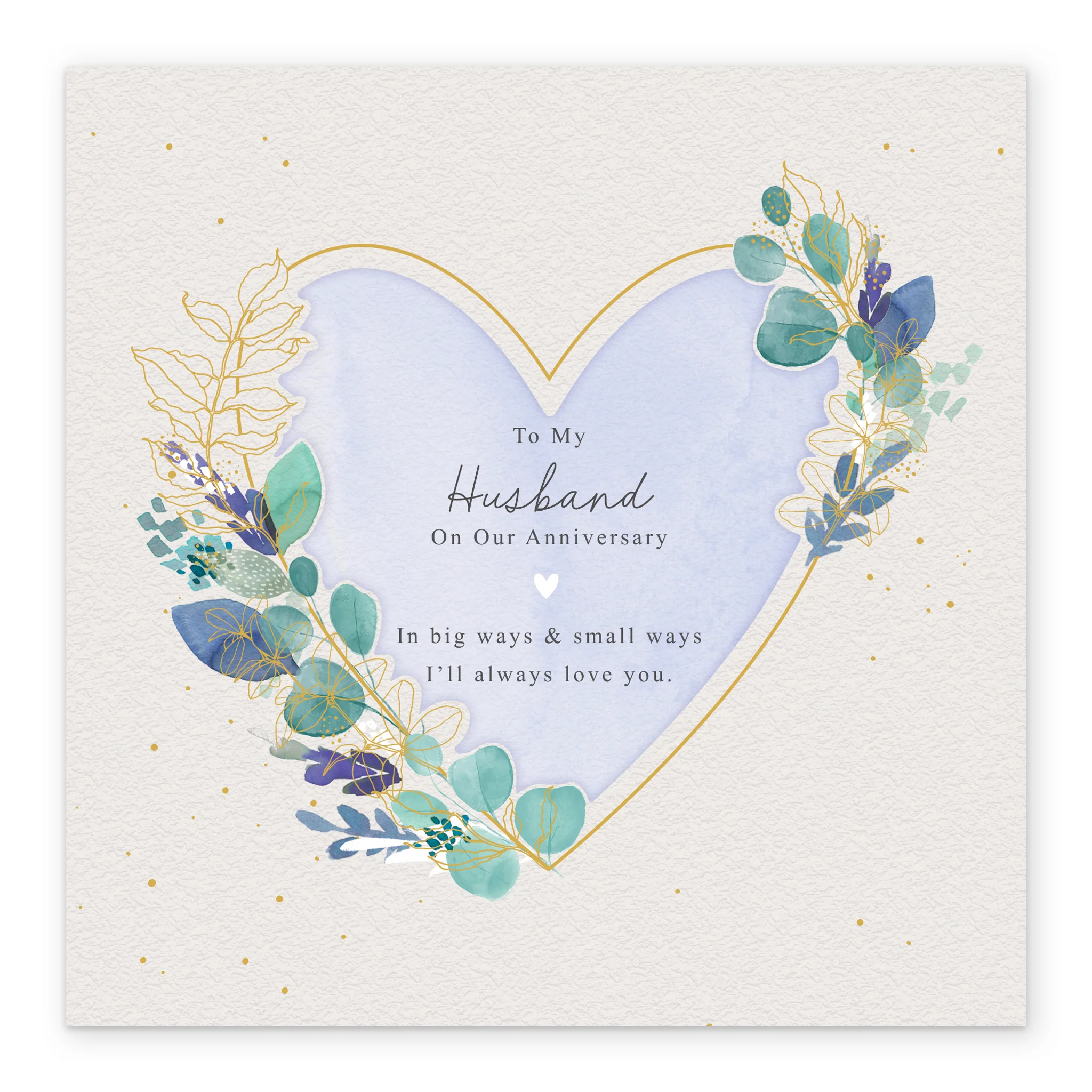 Personalised Wedding Anniversary Card for Husband - Watercolour Heart Frame with Flowers - Image 2