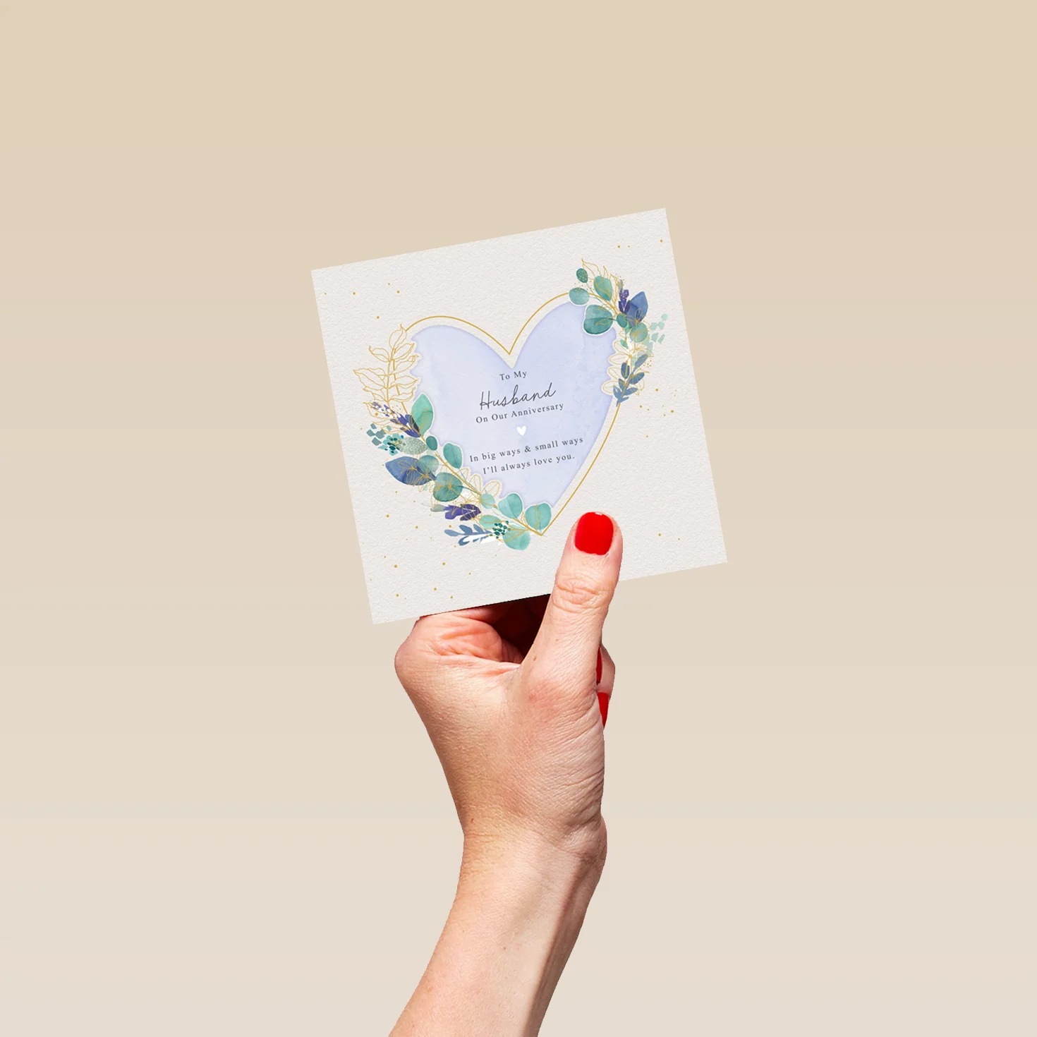 Personalised Wedding Anniversary Card for Husband - Watercolour Heart Frame with Flowers - Image 4