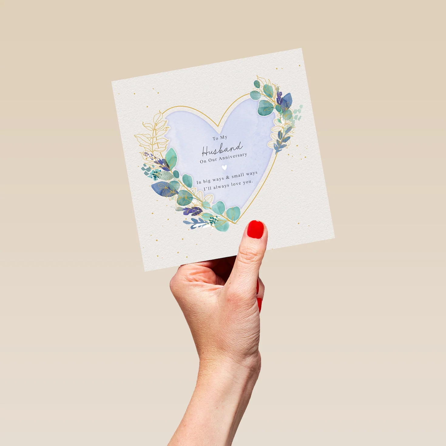 Personalised Wedding Anniversary Card for Husband - Watercolour Heart Frame with Flowers - Image 5