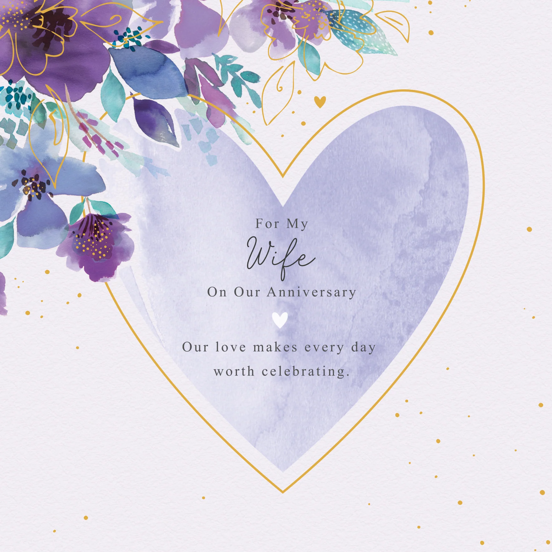 Personalised Wedding Anniversary Card for Wife - Watercolour Heart Frame with Flowers