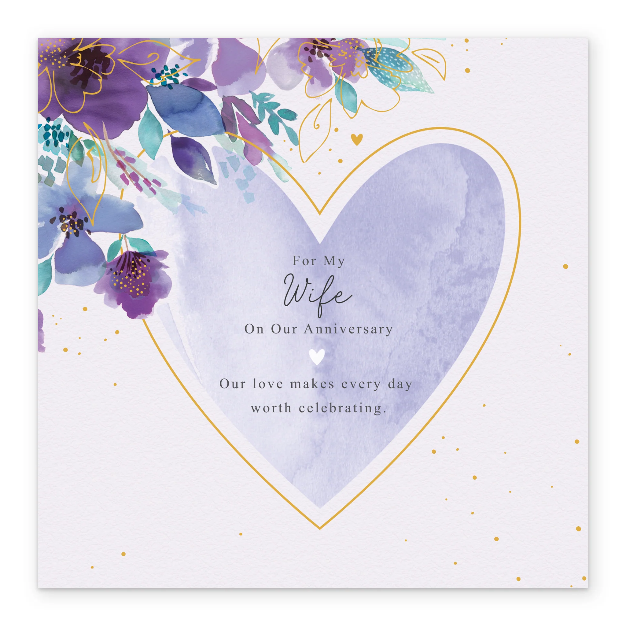 Personalised Wedding Anniversary Card for Wife - Watercolour Heart Frame with Flowers - Image 2
