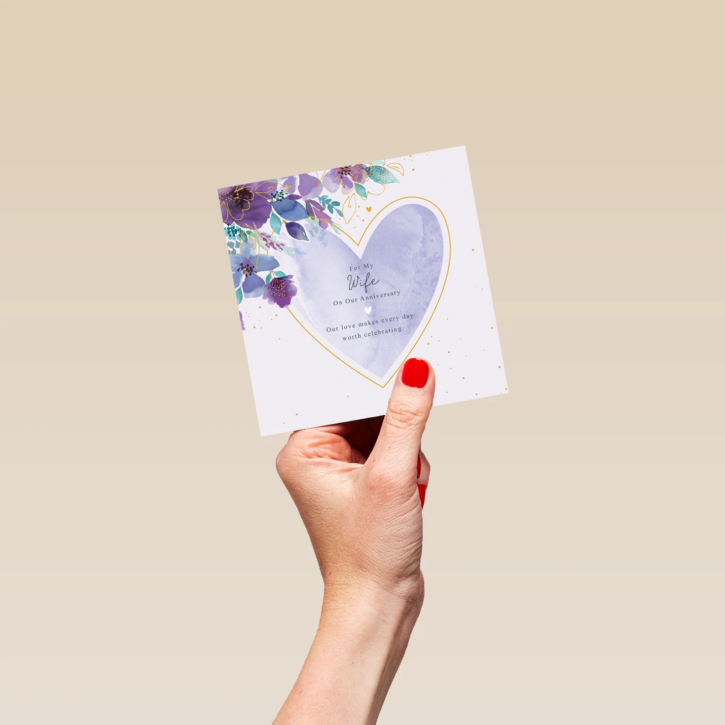Personalised Wedding Anniversary Card for Wife - Watercolour Heart Frame with Flowers - Image 4