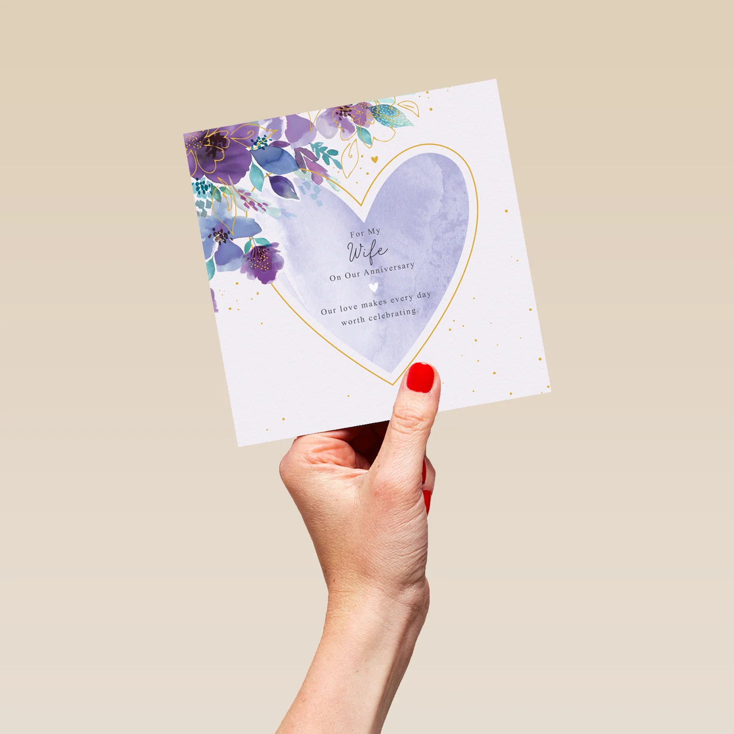 Personalised Wedding Anniversary Card for Wife - Watercolour Heart Frame with Flowers - Image 5