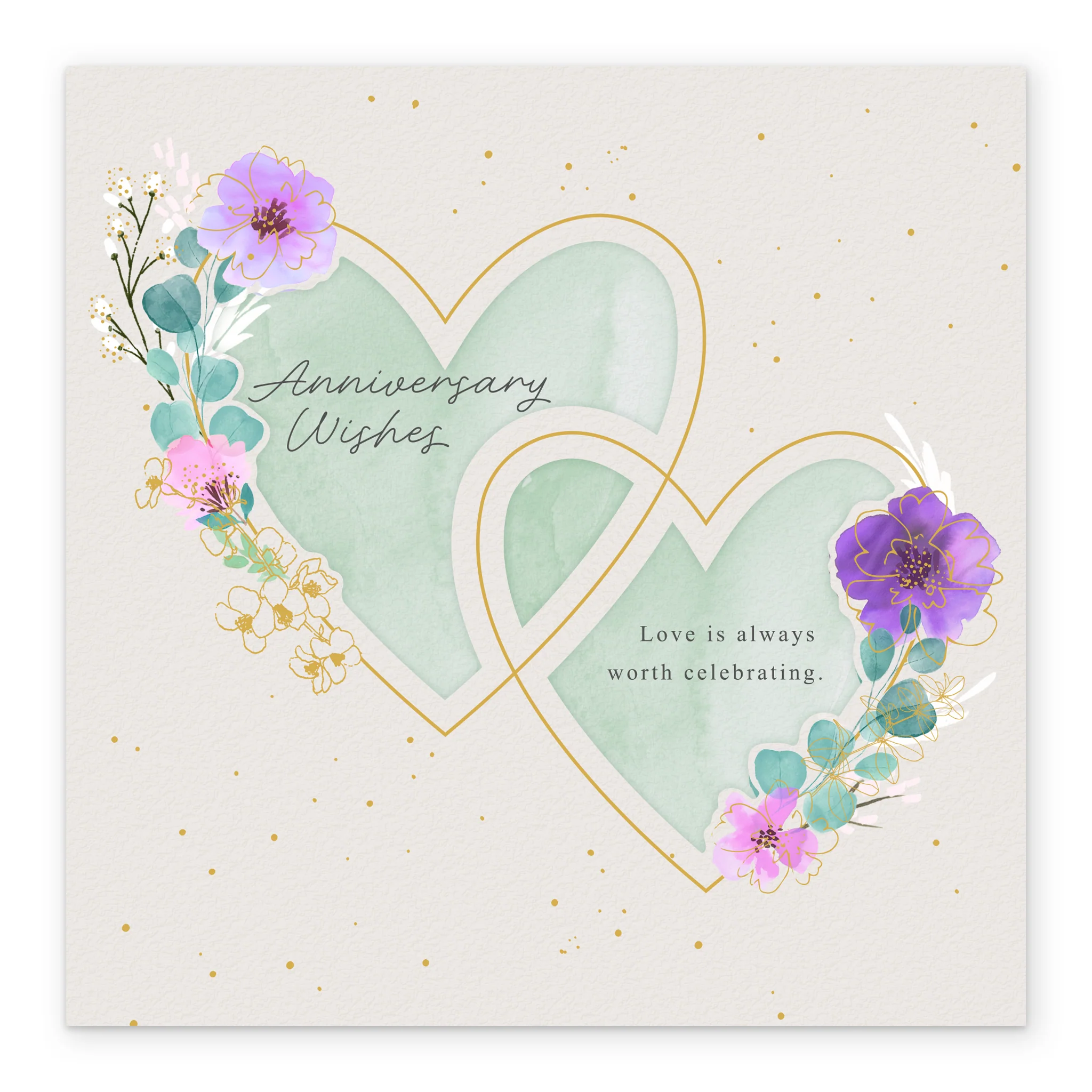 Personalised Wedding Anniversary Card - Watercolour Heart Frames with Flowers - Image 2