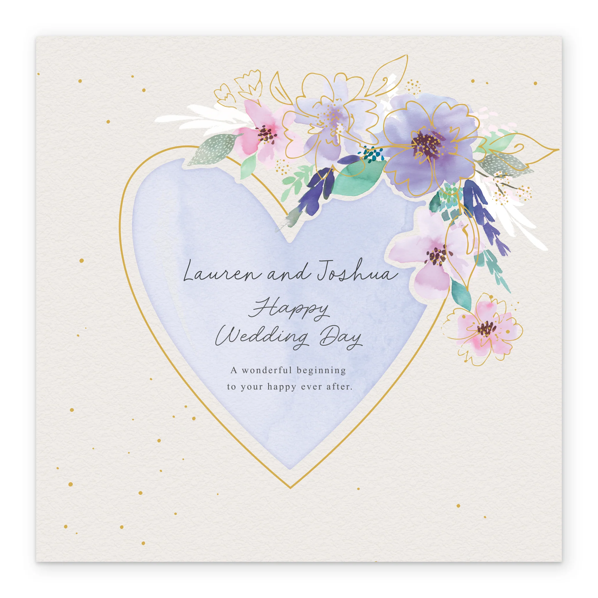 Personalised Wedding Card - Watercolour Heart Frame with Flowers - Image 2