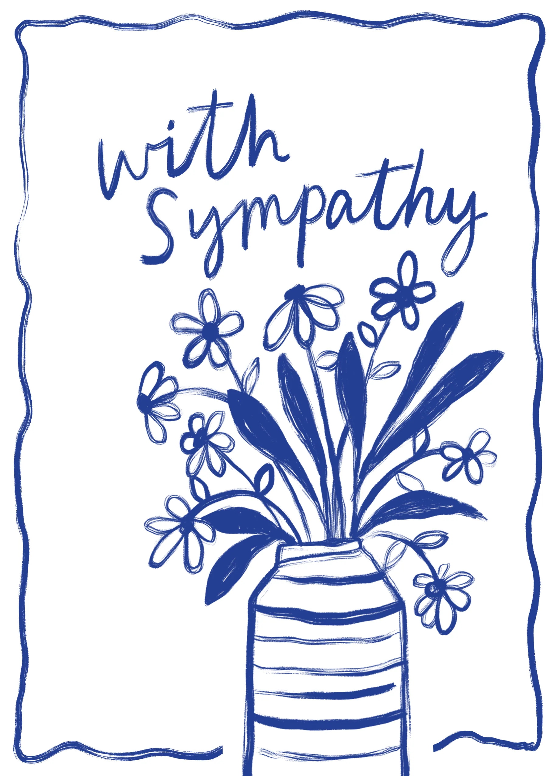 Personalised White & Blue Flowers & Vase Sympathy Card