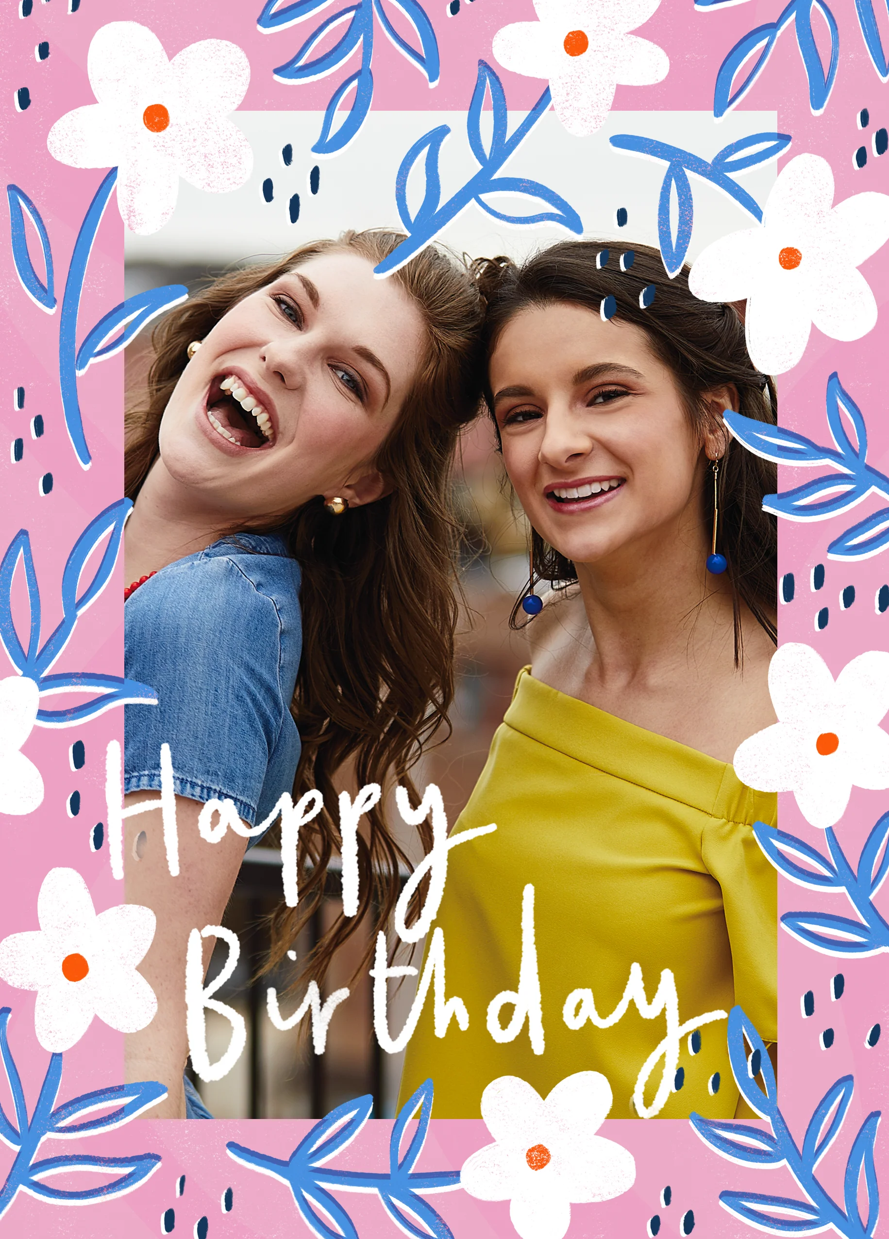 Personalised White Flowers Photo Upload Birthday Card