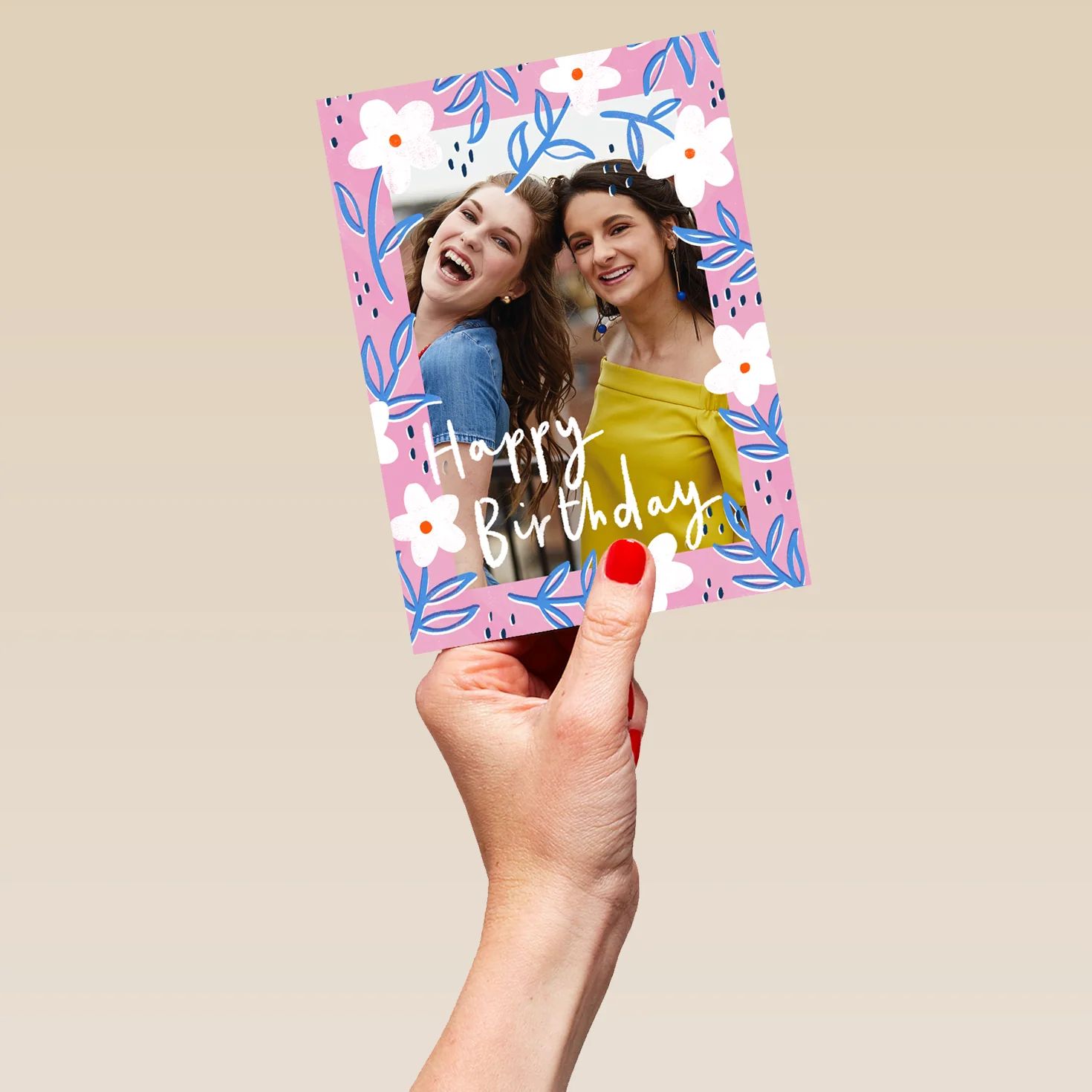 Personalised White Flowers Photo Upload Birthday Card - Image 5