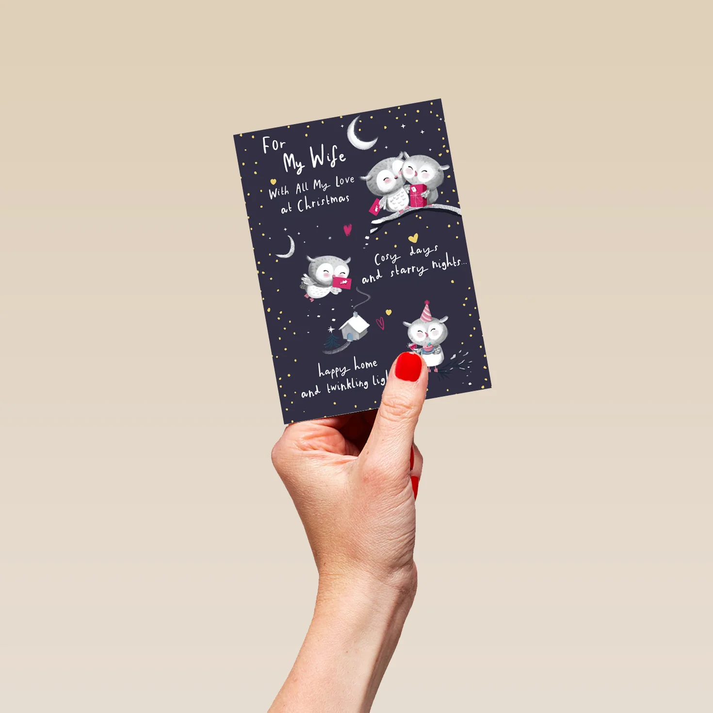 Personalised Wife Cute Owls Christmas Card - Image 4