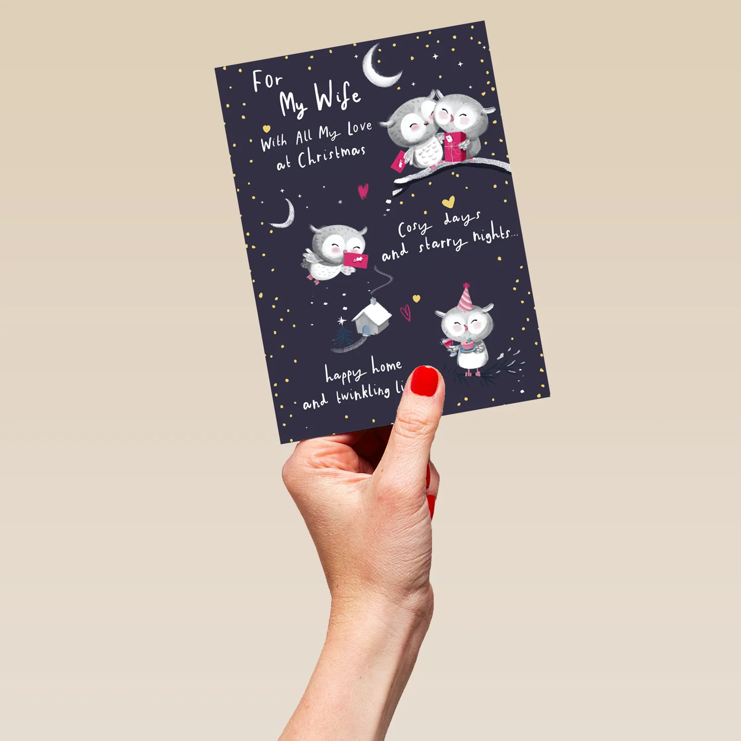Personalised Wife Cute Owls Christmas Card - Image 5
