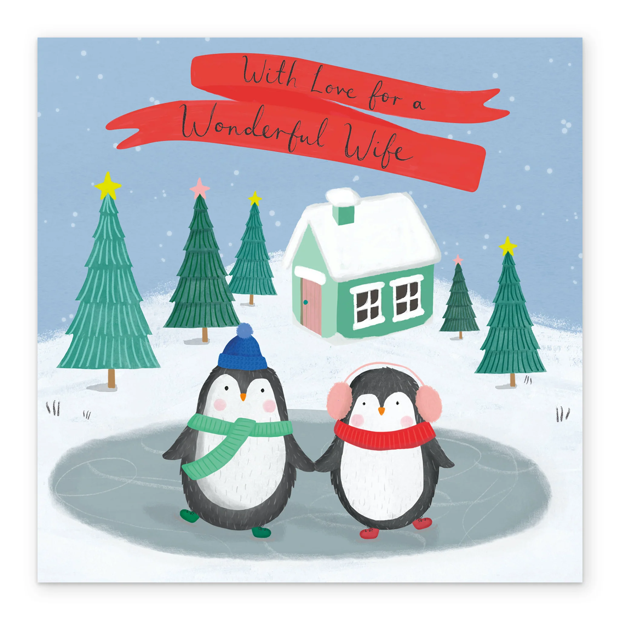 Personalised Wife Cute Penguins Winter Scene Christmas Card - Image 2