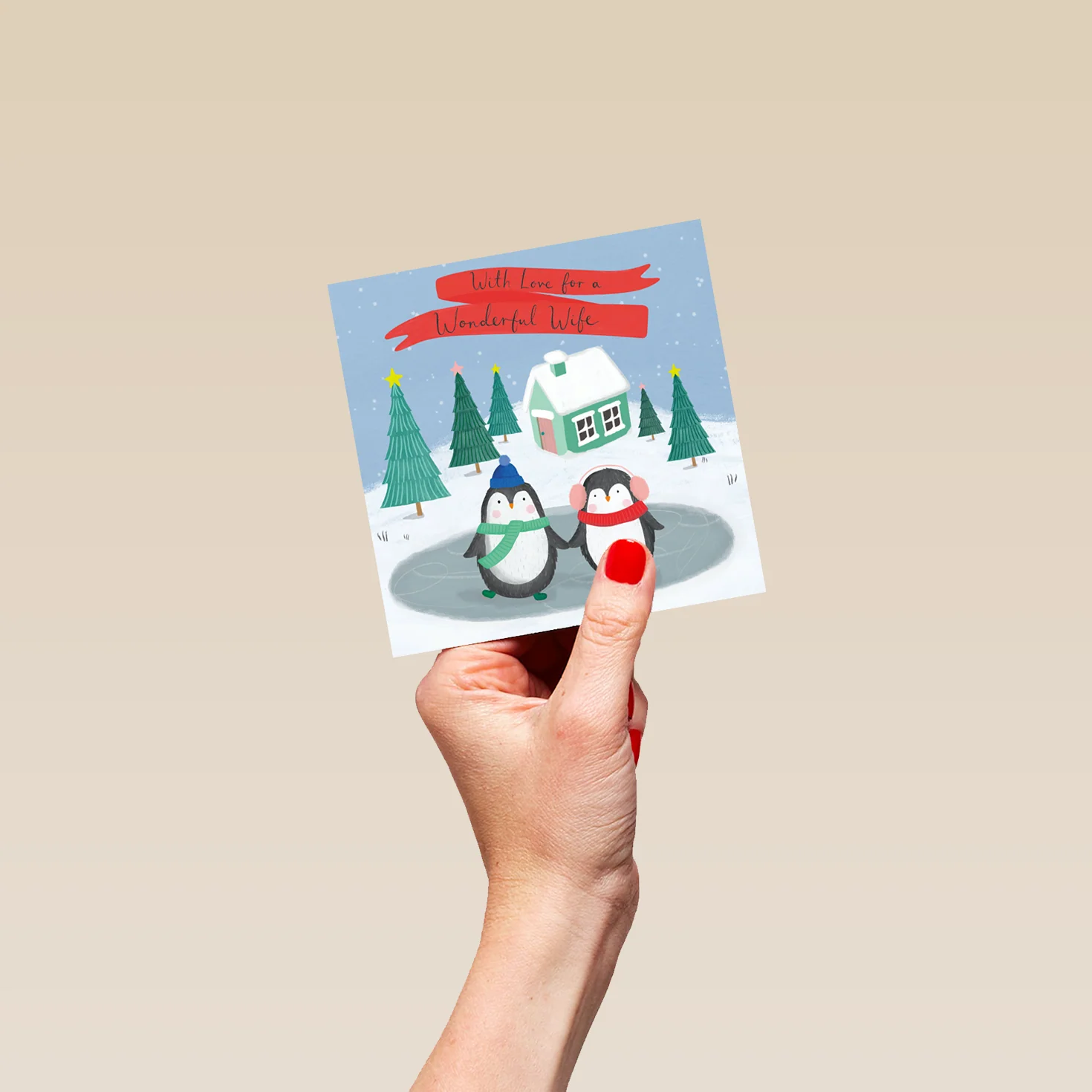 Personalised Wife Cute Penguins Winter Scene Christmas Card - Image 4