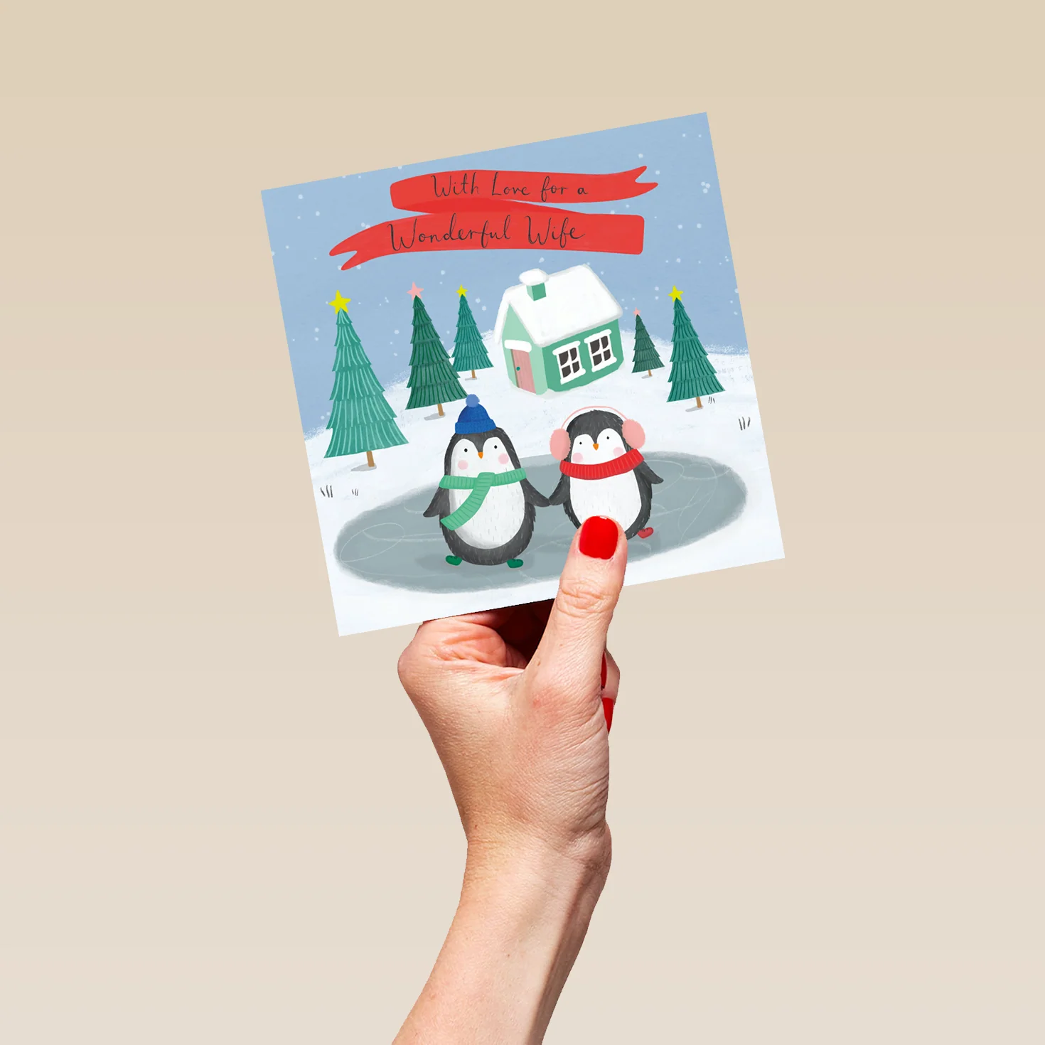 Personalised Wife Cute Penguins Winter Scene Christmas Card - Image 5
