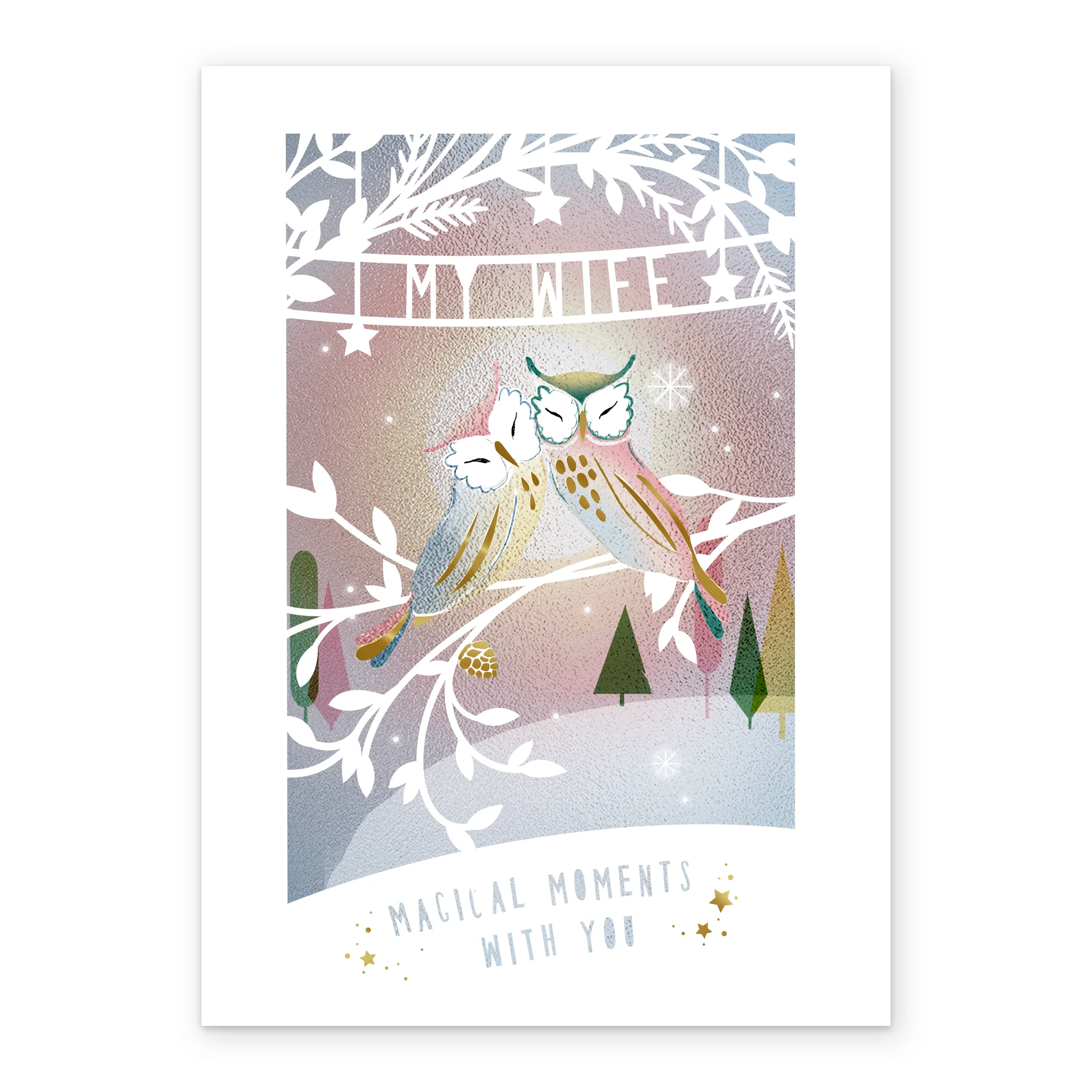 Personalised Wife Modern Owls Cuddling Tree Christmas Card - Image 2