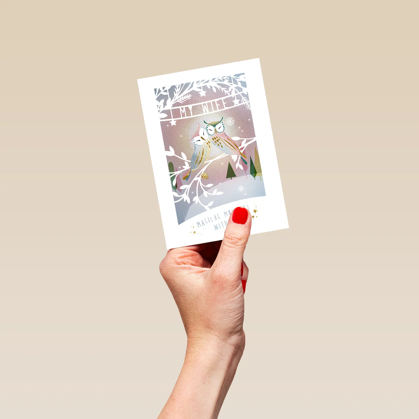 Personalised Wife Modern Owls Cuddling Tree Christmas Card - Image 4