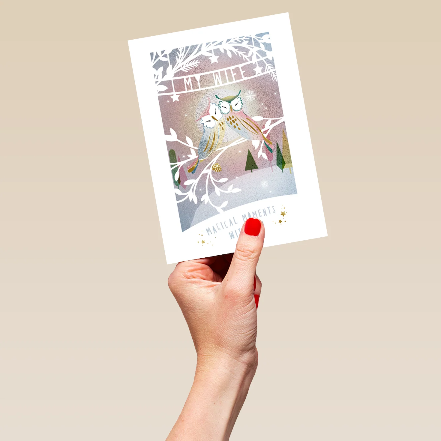 Personalised Wife Modern Owls Cuddling Tree Christmas Card - Image 5
