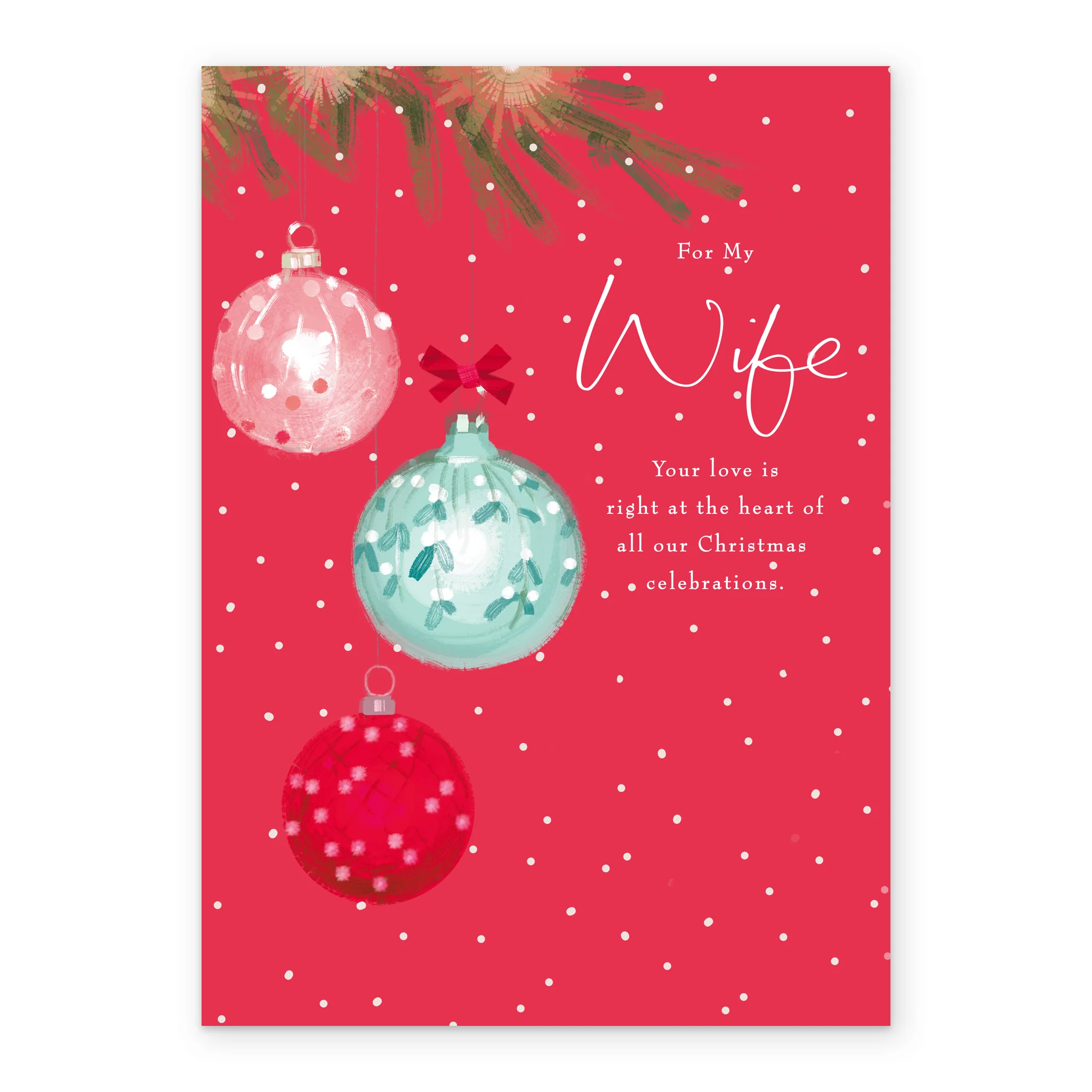 Personalised Wife Traditional Baubles & Tree Christmas Card - Image 2