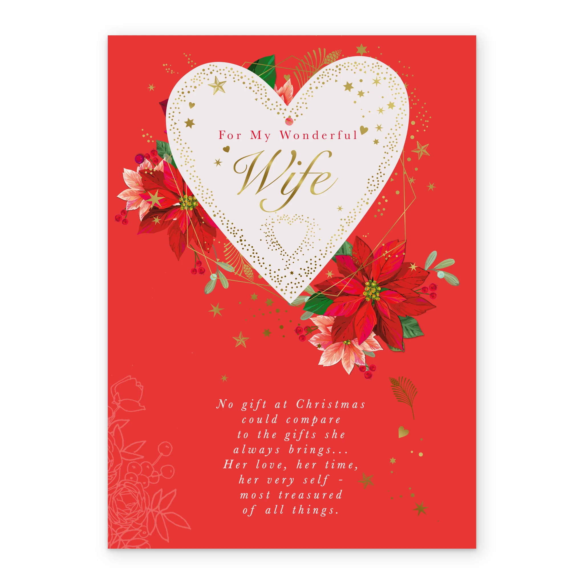 Personalised Wife Traditional Verse Heart & Flowers Christmas Card - Image 2