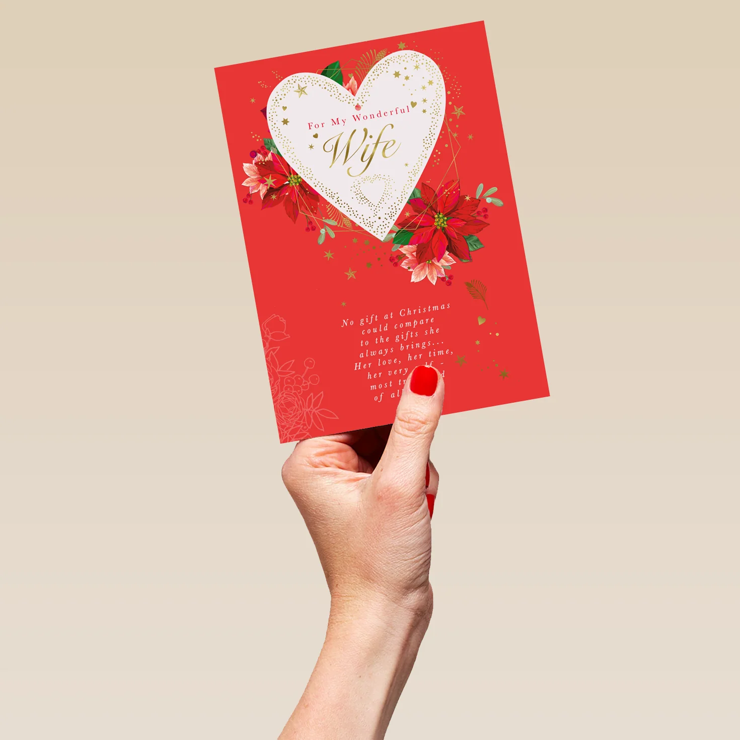 Personalised Wife Traditional Verse Heart & Flowers Christmas Card - Image 5