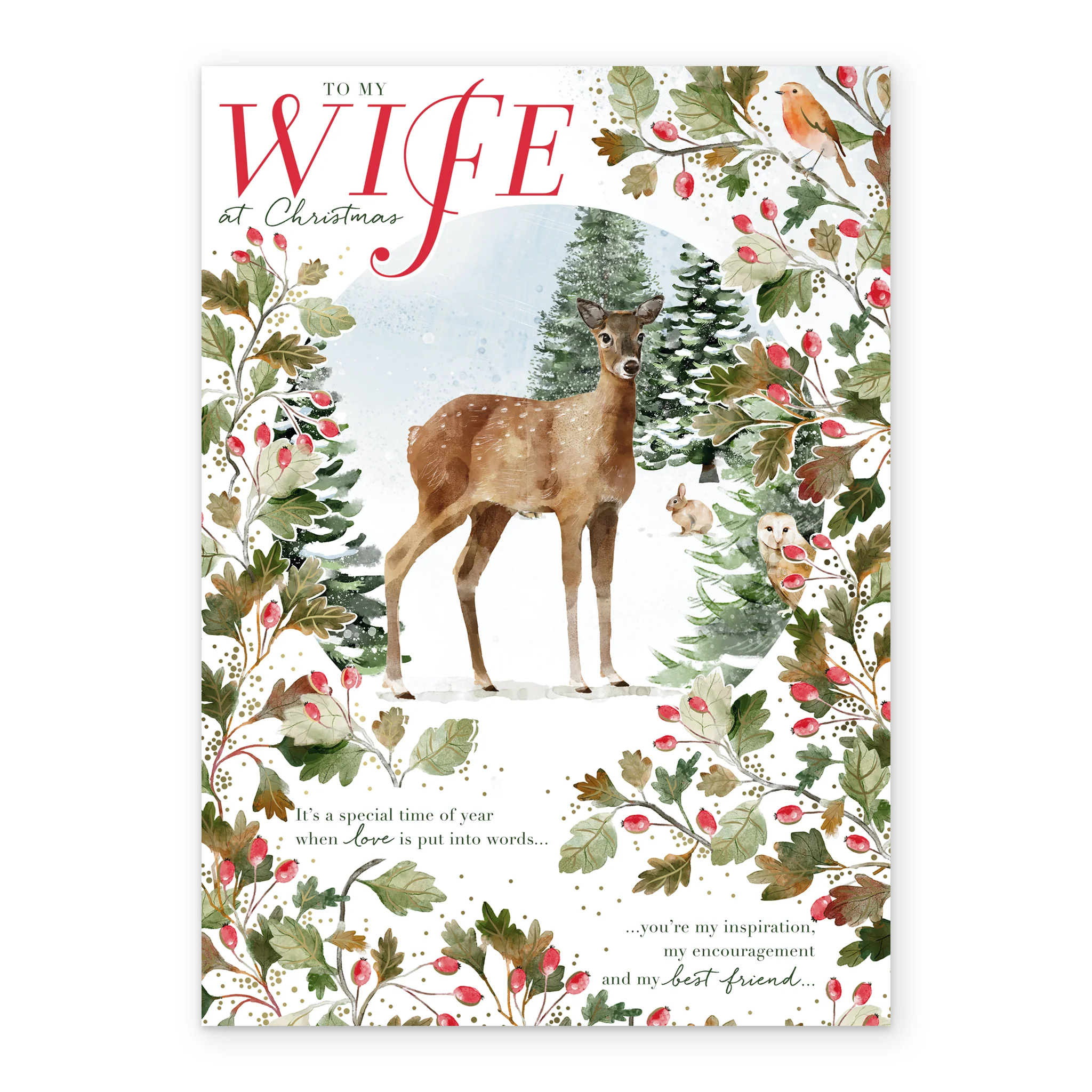 Personalised Wife Traditional Woodland Scene Deer Christmas Card - Image 2