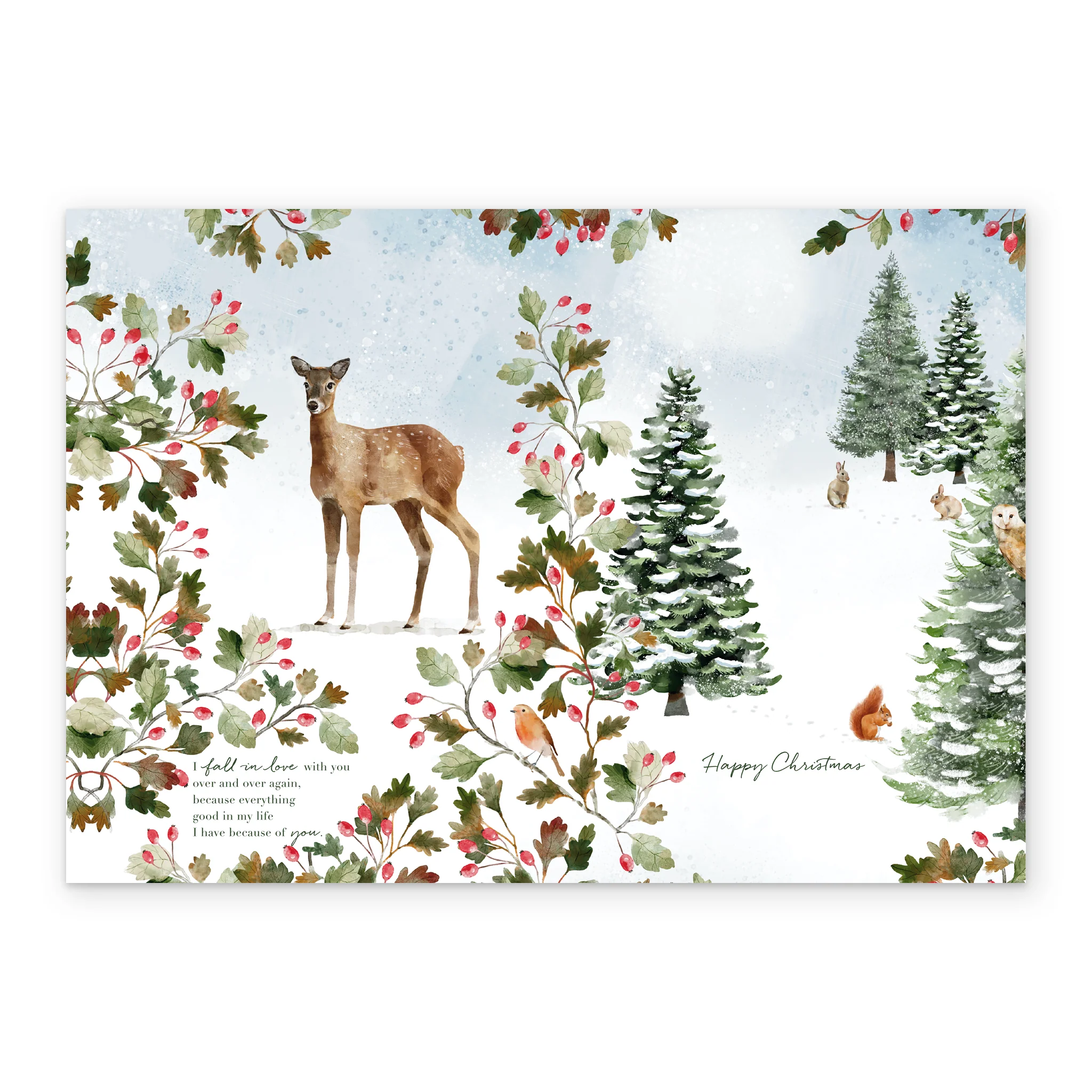 Personalised Wife Traditional Woodland Scene Deer Christmas Card - Image 3