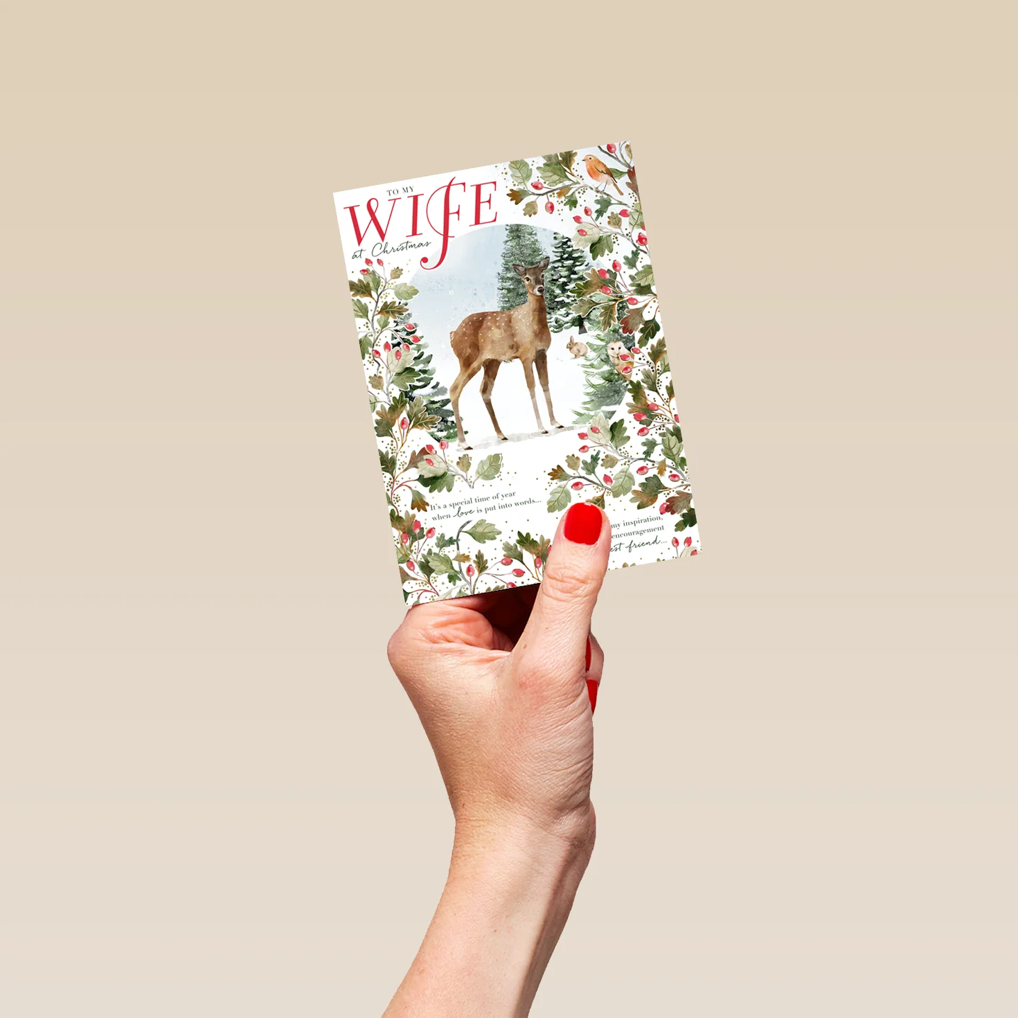 Personalised Wife Traditional Woodland Scene Deer Christmas Card - Image 4